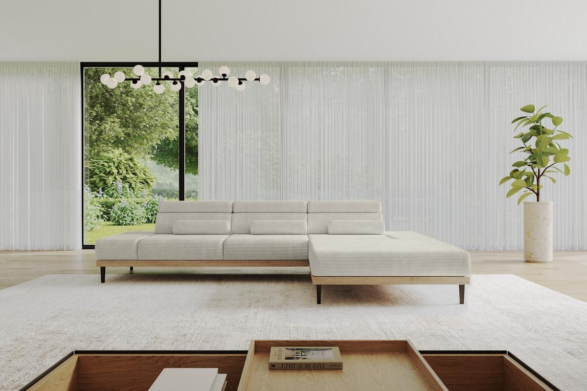 ELEKTRISCHES ECKSOFA Rechts MONA 316x205x85 Creme Cord - Ecru/Creme, Holzwerkstoff/Textil (316/205cm) - ALTDECOR