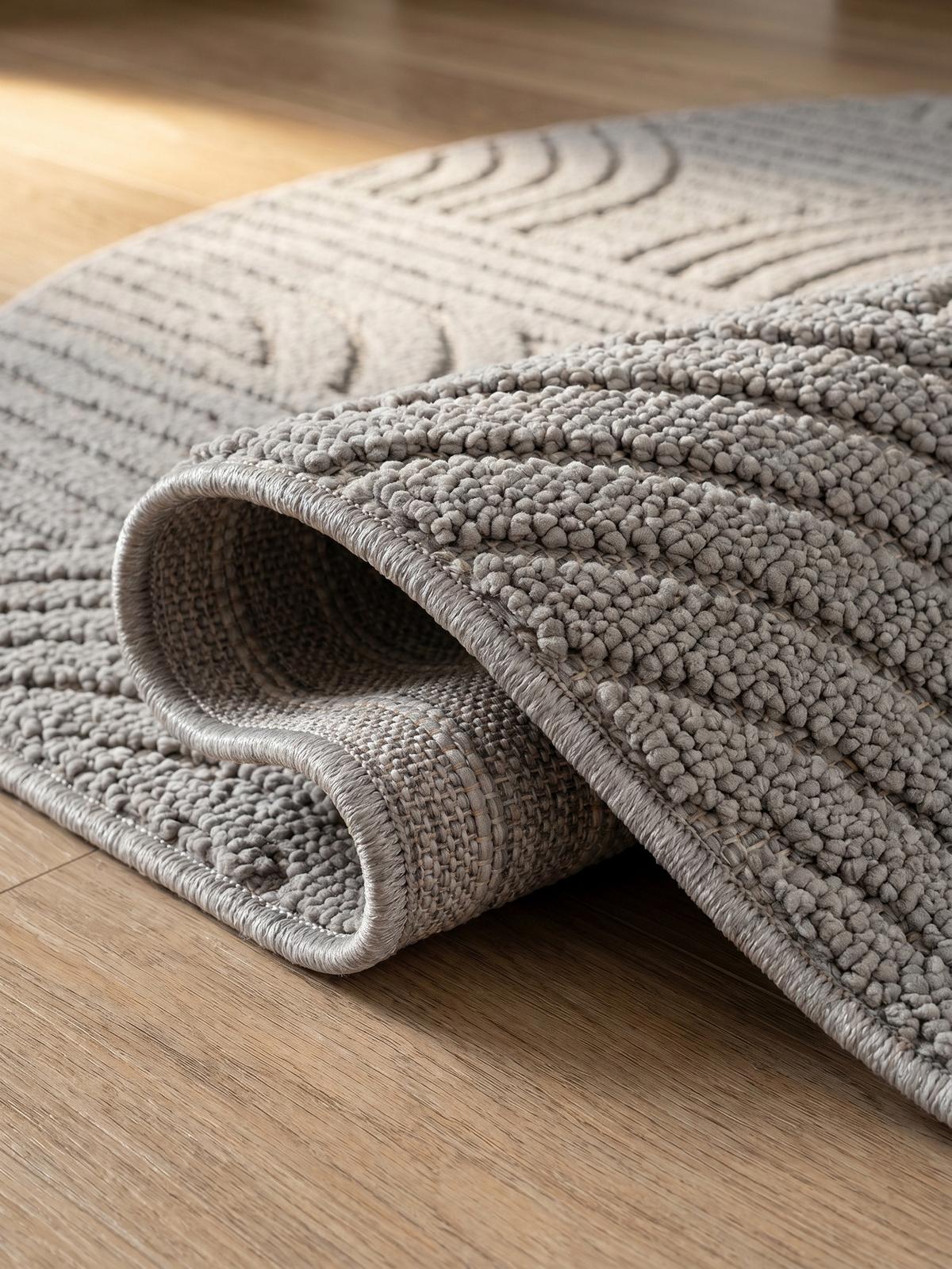 TEPPICH Flachgewebe LANGAU in Silber, mit geometrischen Bögen, Ø 200 cm - Silberfarben, Textil (200/200cm) - KADIMA DESIGN