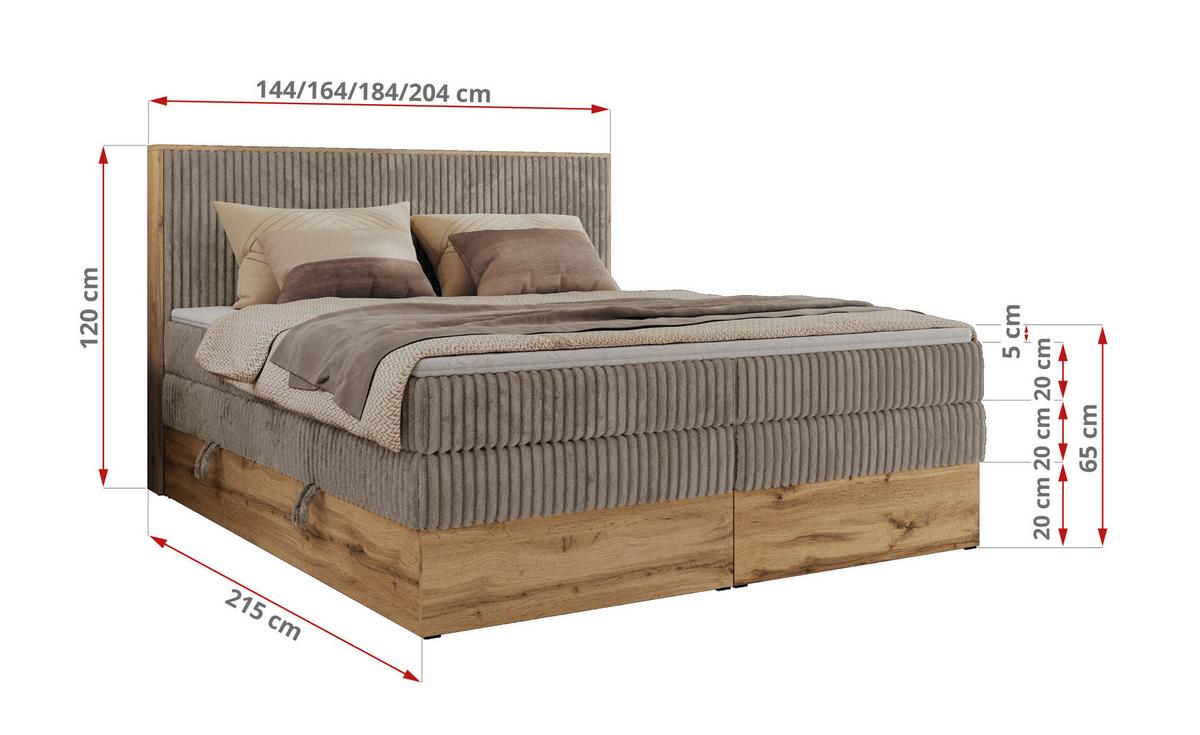 BOXBETT WOOD CLASSIC KING 200/200 - Hellbraun Cord - H3 - Hellbraun, Textil (200/200cm) - MKS
