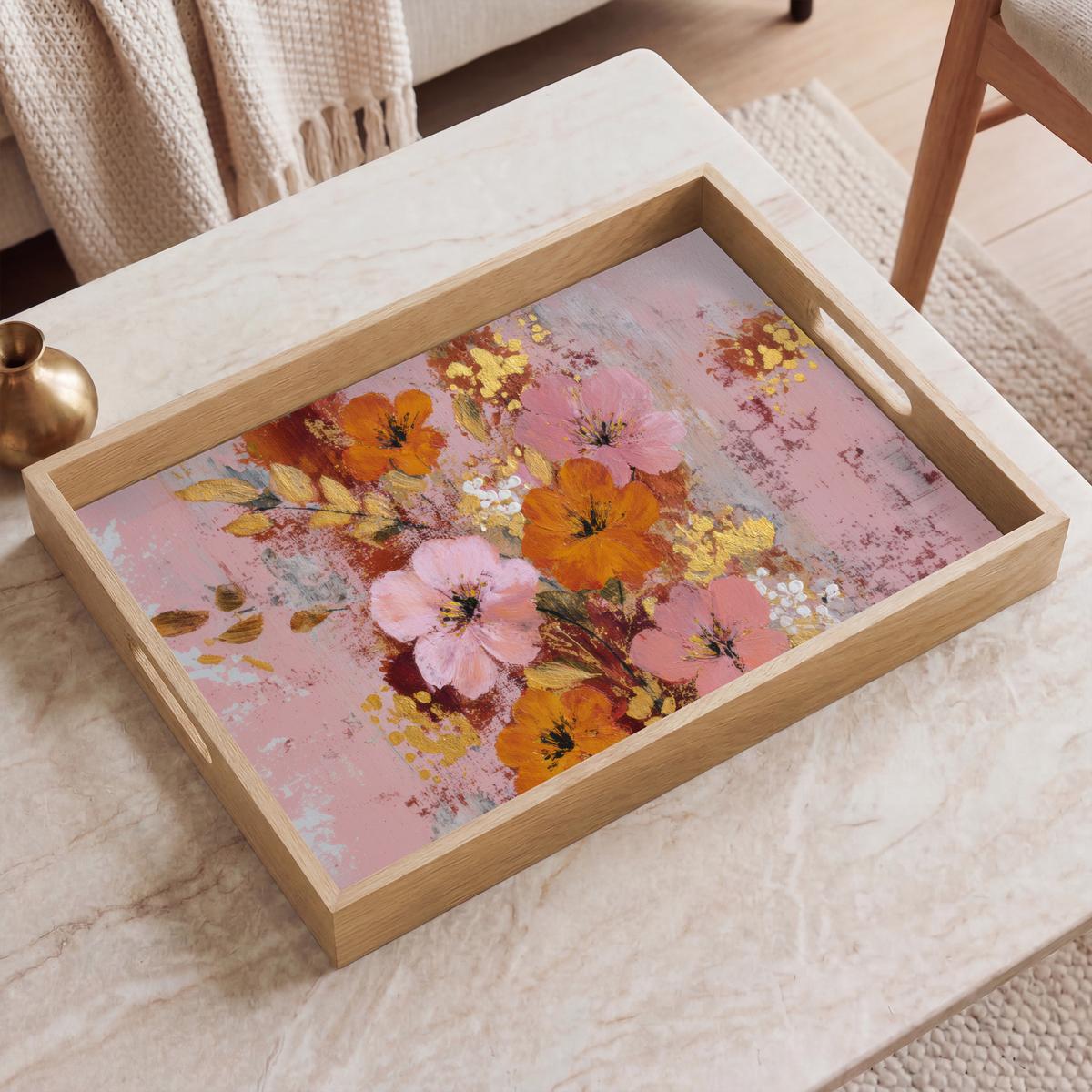 TABLETT Malerei - Blumen - Rustikal - Rosa 50x35 cm - Rosa, Holz (50/5/5cm) - OnlyWow