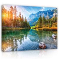 LEINWANDBILD Natur Berge See 120x80 - Multicolor, Holzwerkstoff (120/80cm) - Wallarena