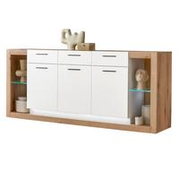 SIDEBOARD weiß matt, Evoke Eiche, Kommode 198 x 83 cm - Eichefarben/Silberfarben, Glas/Holzwerkstoff (198/83/43cm) - Furn.Design