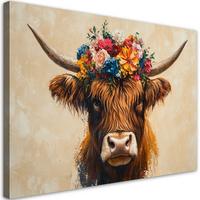 WANDBILD abstrakte schottische kuh blumen - Multicolor, Textil (60/40cm) - Feeby