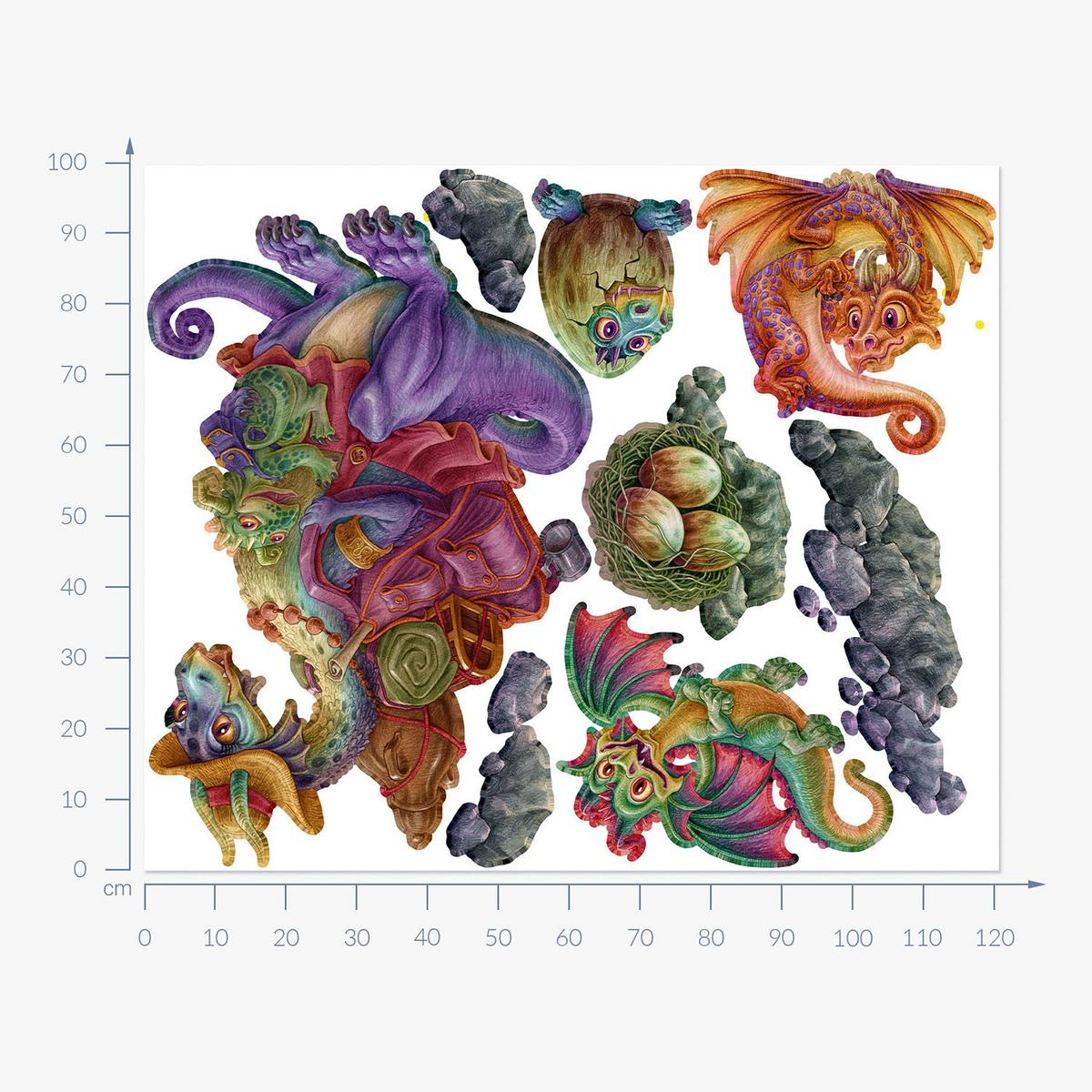 AUFKLEBER 100x122 cm Drachen Familie - Multicolor, Kunststoff (100/122/0.1cm) - TULUP