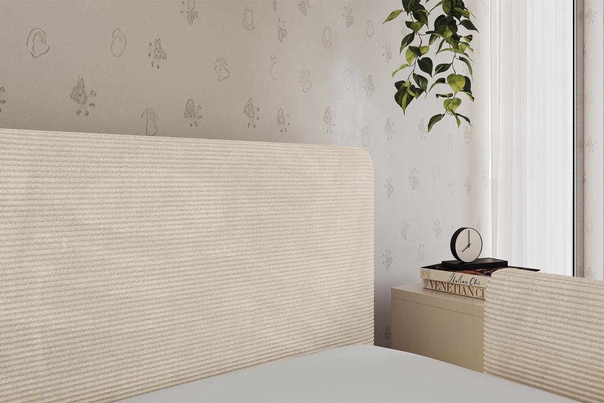 EINZELLBETT Jugendbett mit Bettkasten und Matratze H3/H4, Links - NORY 80x200 Beige - Creme, Holzwerkstoff/Textil (80/200cm) - ALTDECOR