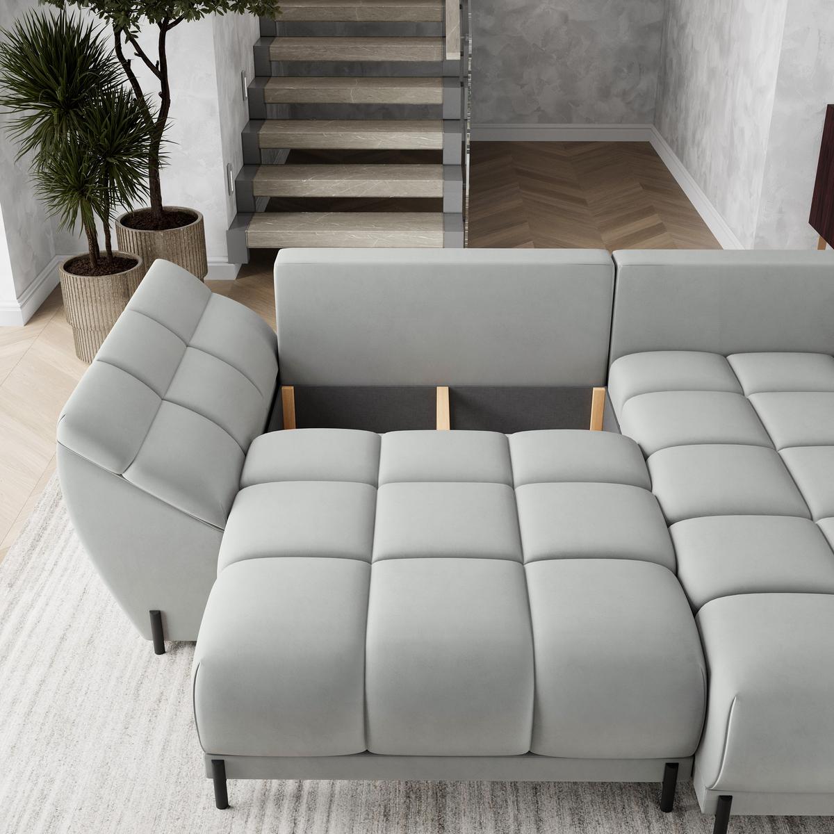 ECKSOFA VESTANO R-S Hellgrau Velours-Stoff mit Schlaffunktion - Hellgrau, Holz (287/182cm) - MASSENO