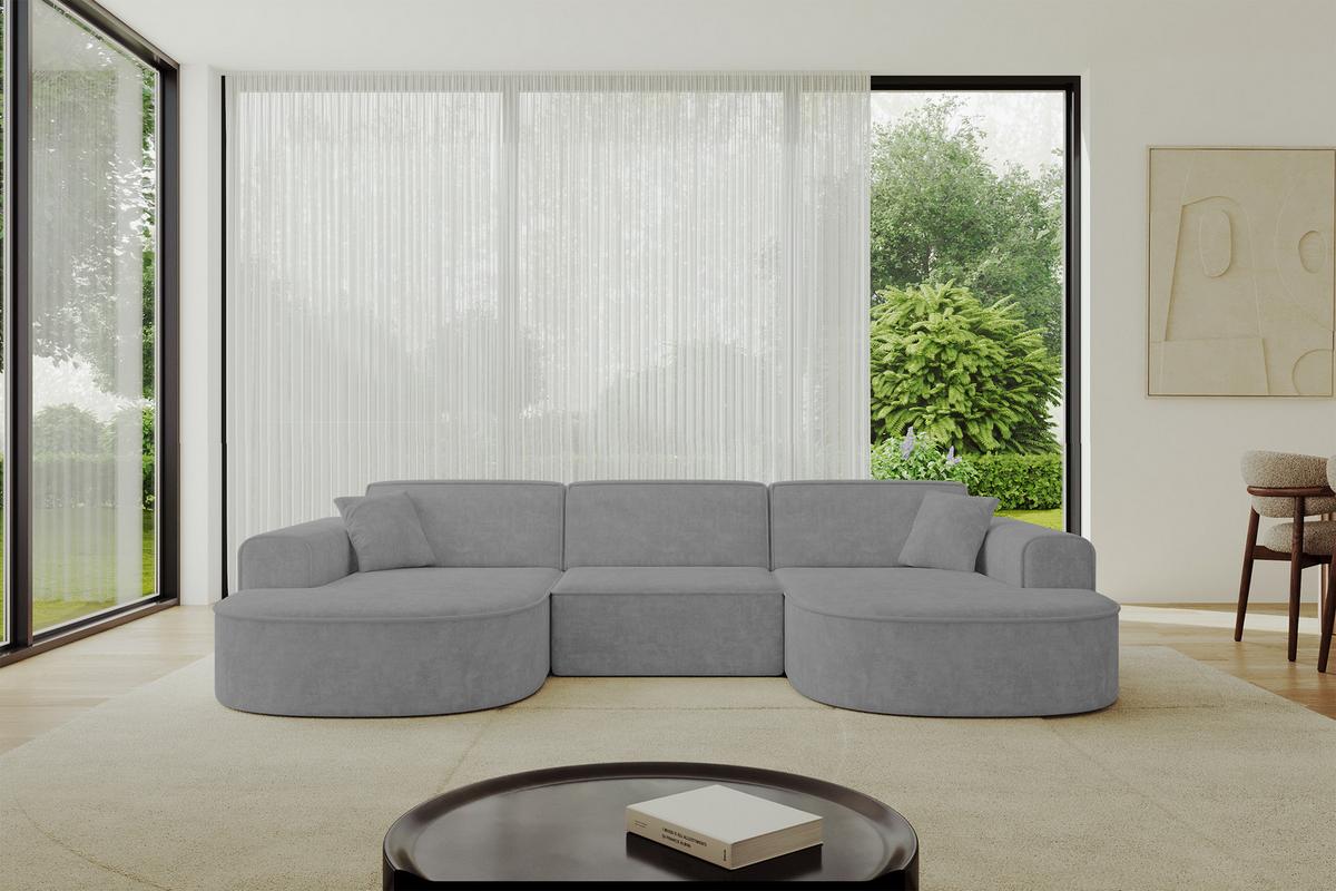 WOHNLANDSCHAFT MARI-U1 - 303x171x79 cm Grau Velours - Schwarz/Grau, Holzwerkstoff/Kunststoff (303/79/171cm) - ALTDECOR
