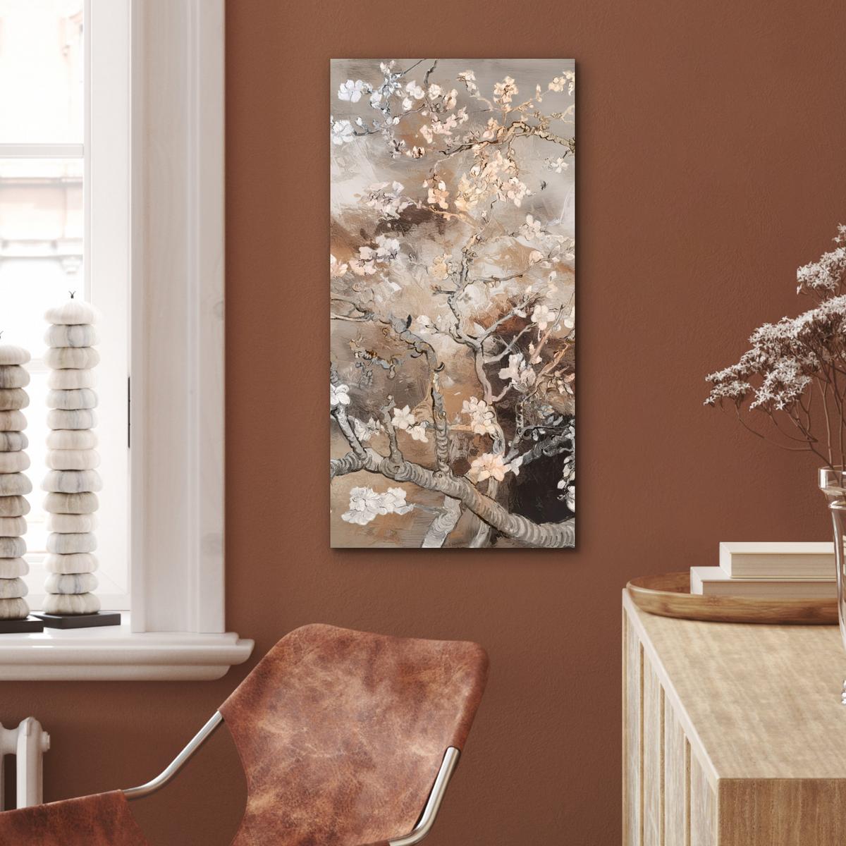 METALLBILD Mandelblüte - Kunst - Van Gogh - Beige - Abstrakt 40x80 cm - Braun, Metall (40/80cm) - MuchoWow