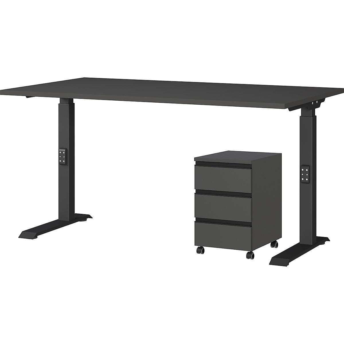 BÜROMÖBEL Set 2-teilig | Schreibtisch 140x80cm & Rollcontainer Graphit | Einstellbar 68-91 cm & Soft-Close - Schwarz, Holzwerkstoff/Metall (80/195/91cm) - KADIMA DESIGN