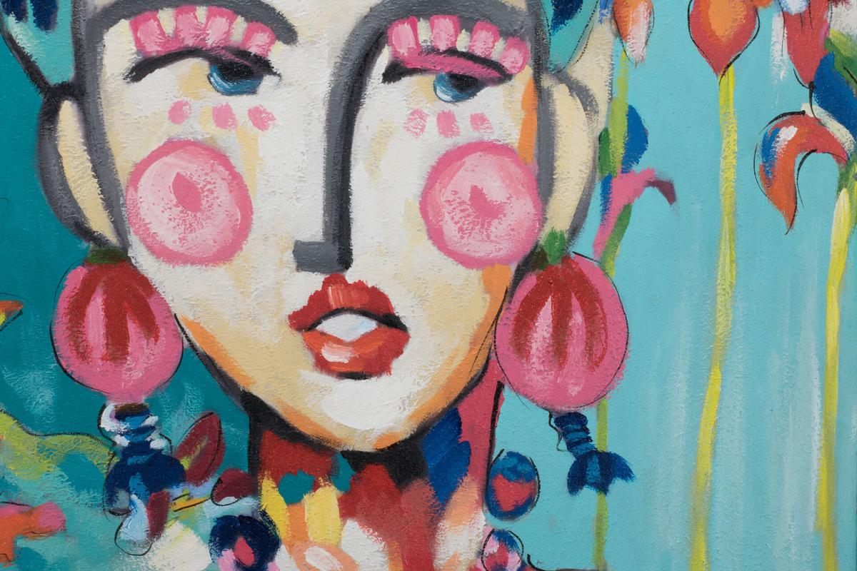 ACRYLBILD HANDGEMALT 60/90 cm - Blau/Pink, Holz/Textil (60/90cm) - KUNSTLOFT