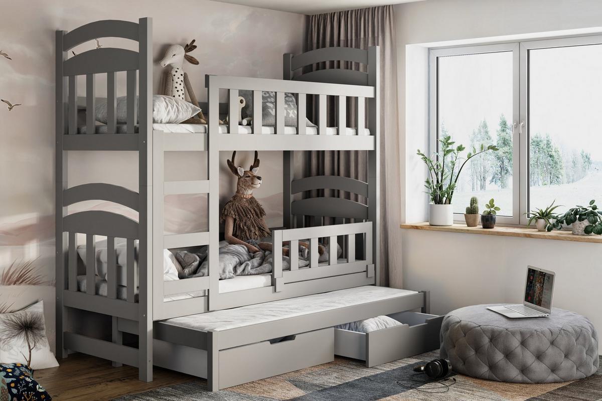 ETAGENBETT DUMBO mit Bettkasten 75x160 cm Grau - Grau, Holz (75/160cm) - MASSENO