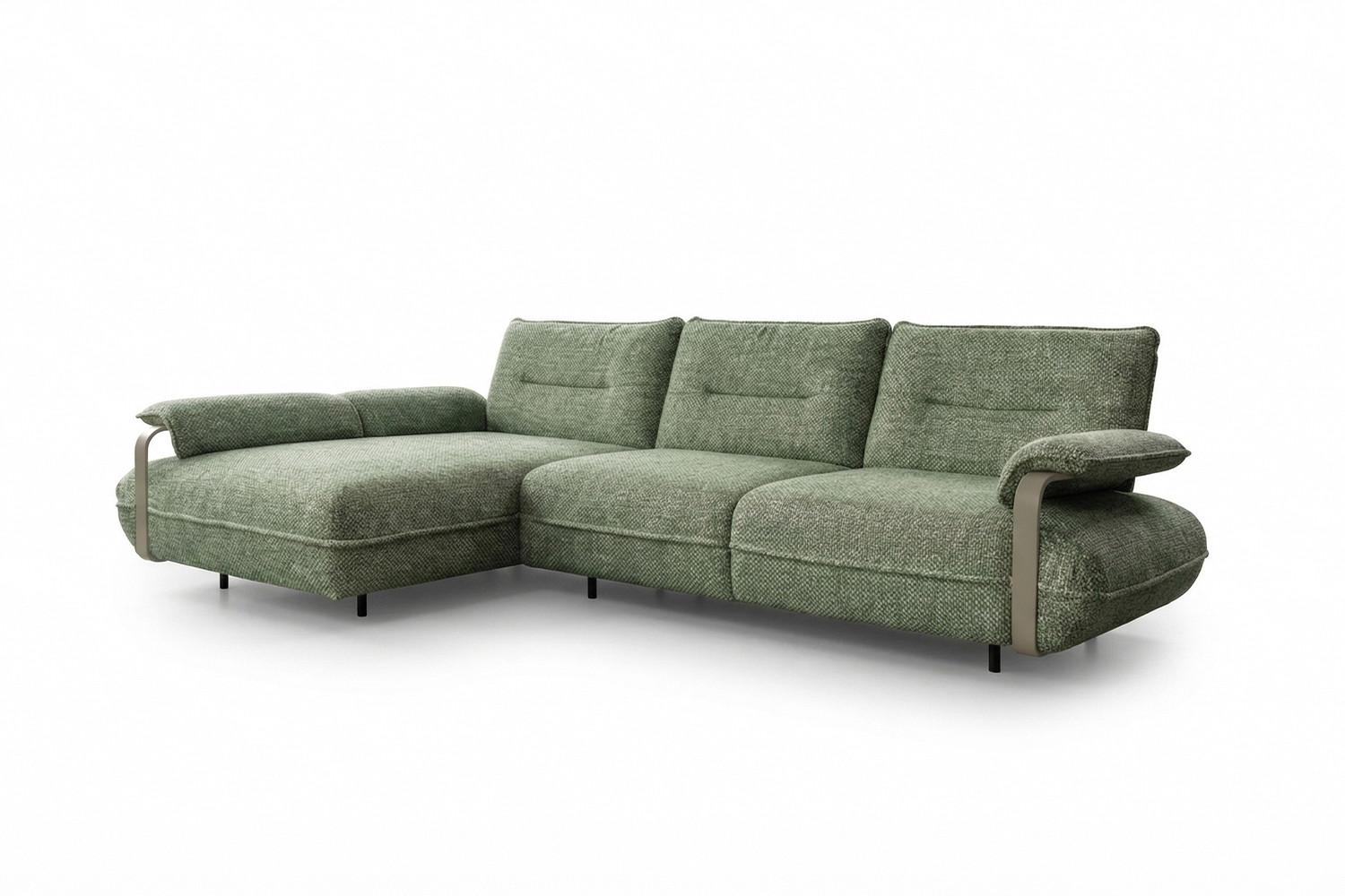ECKSOFA ANISSA Grün Flachgewebe - Schwarz/Grün, Kunststoff/Textil (297/185cm) - KAWOLA