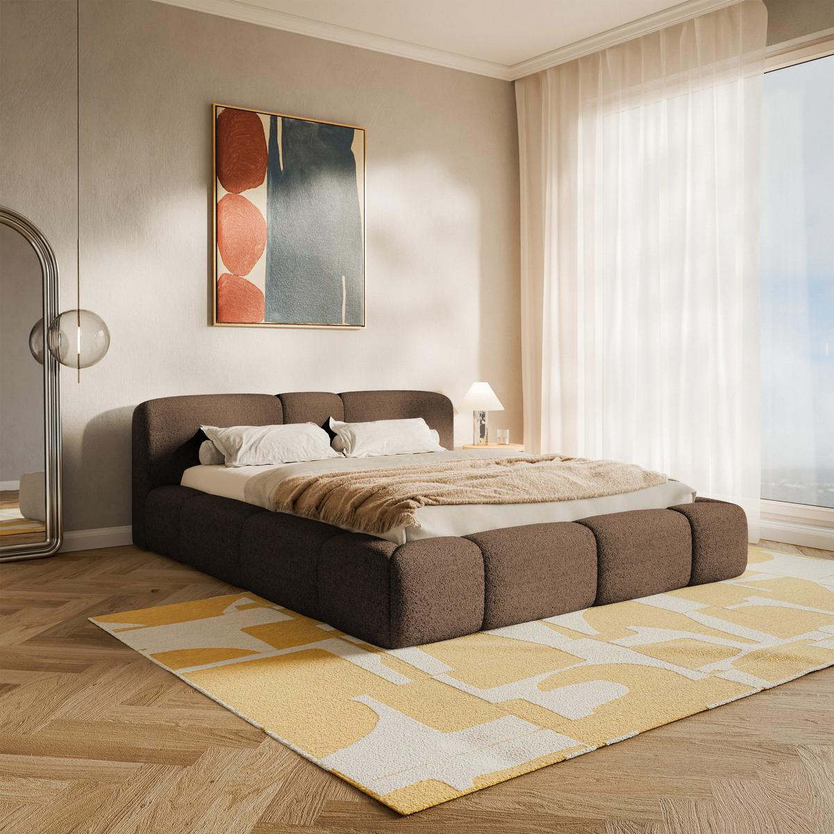 POLSTERBETT Bowia, Hellbrun Plüsch, 200x200 cm - Hellbraun/Schwarz, Textil (200/200cm) - Selsey