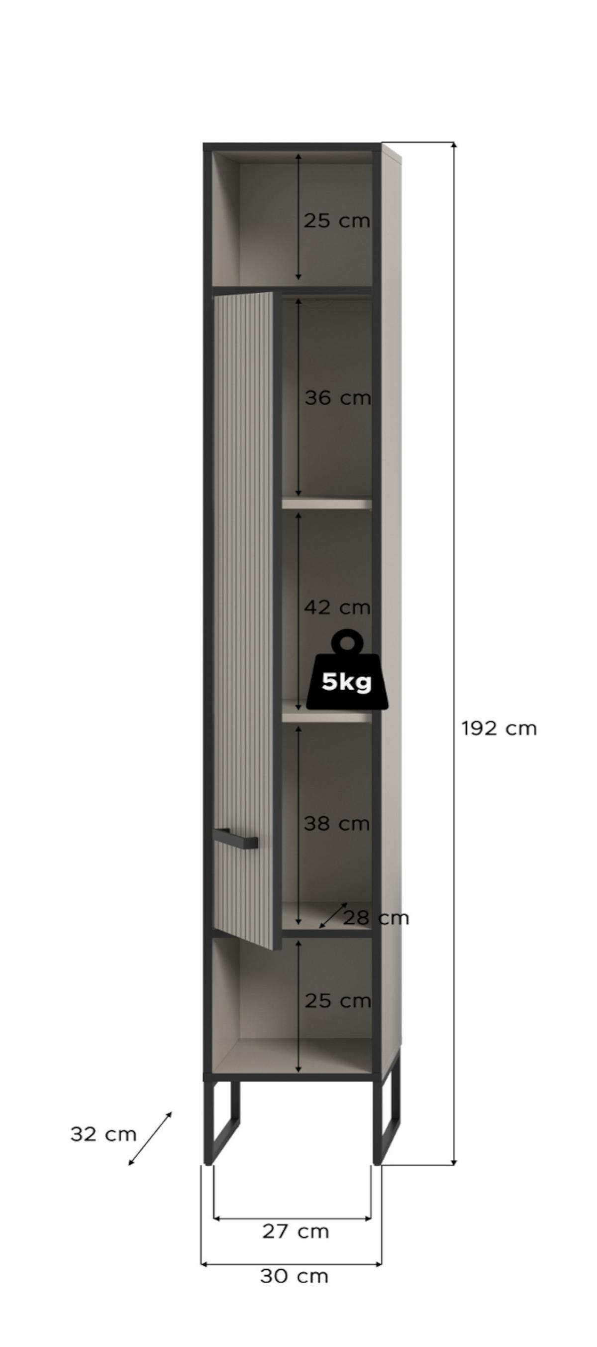HOCHSCHRANK schwarz, sand 30 cm, Badschrank mit Soft-Close - Sandfarben/Schwarz, Holzwerkstoff/Metall (30/192/32cm) - Inn.Furn