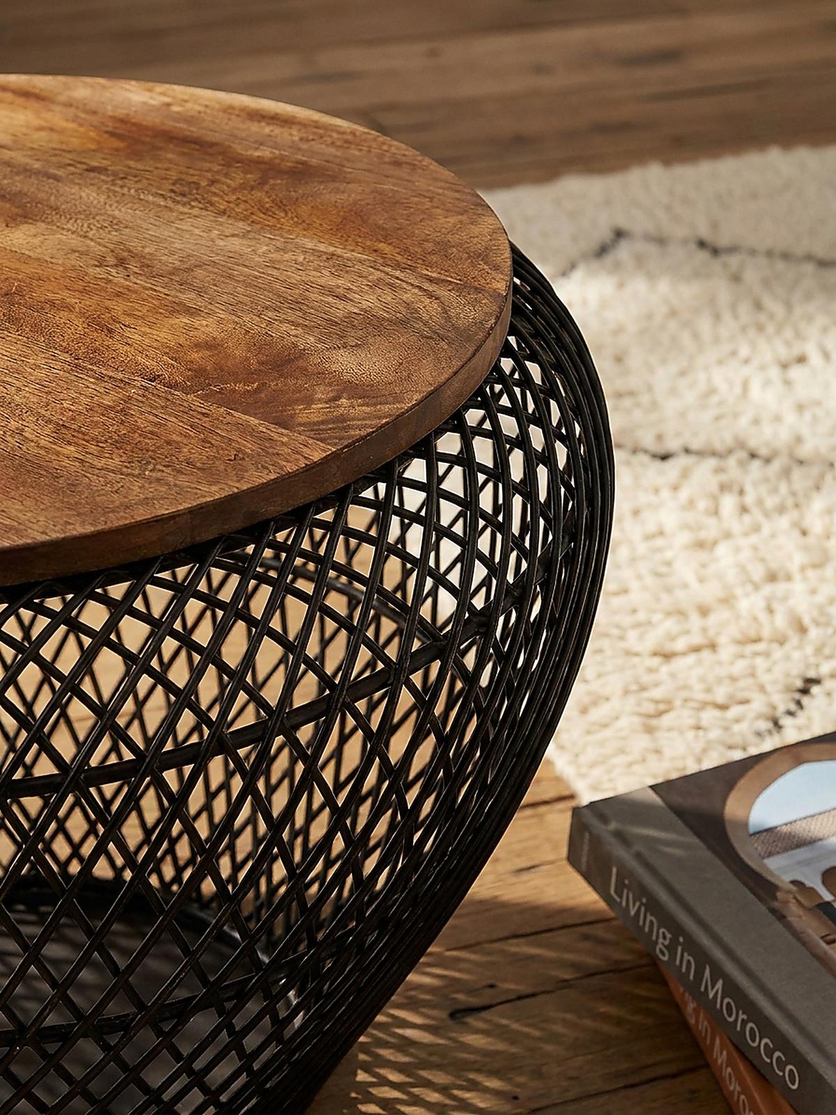 COUCHTISCH Rund mit Stauraum, Holz-Metallgestell, Mango-Massivholz, Schwarz 60x60x45 cm - Schwarz, Holz/Metall (60/60/45cm) - KADIMA DESIGN