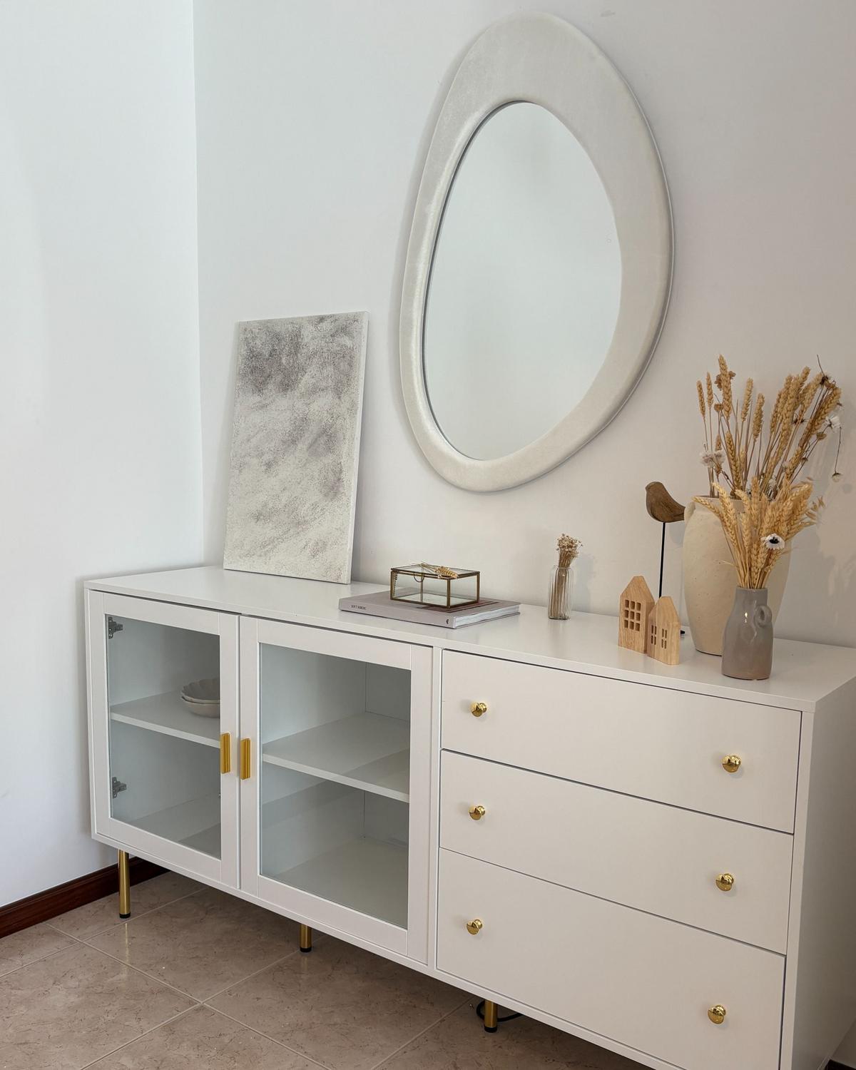 SIDEBOARD mit Glastüren 160 cm Weiß Milora - Weiß, Holzwerkstoff (160/80/40cm) - Beliani