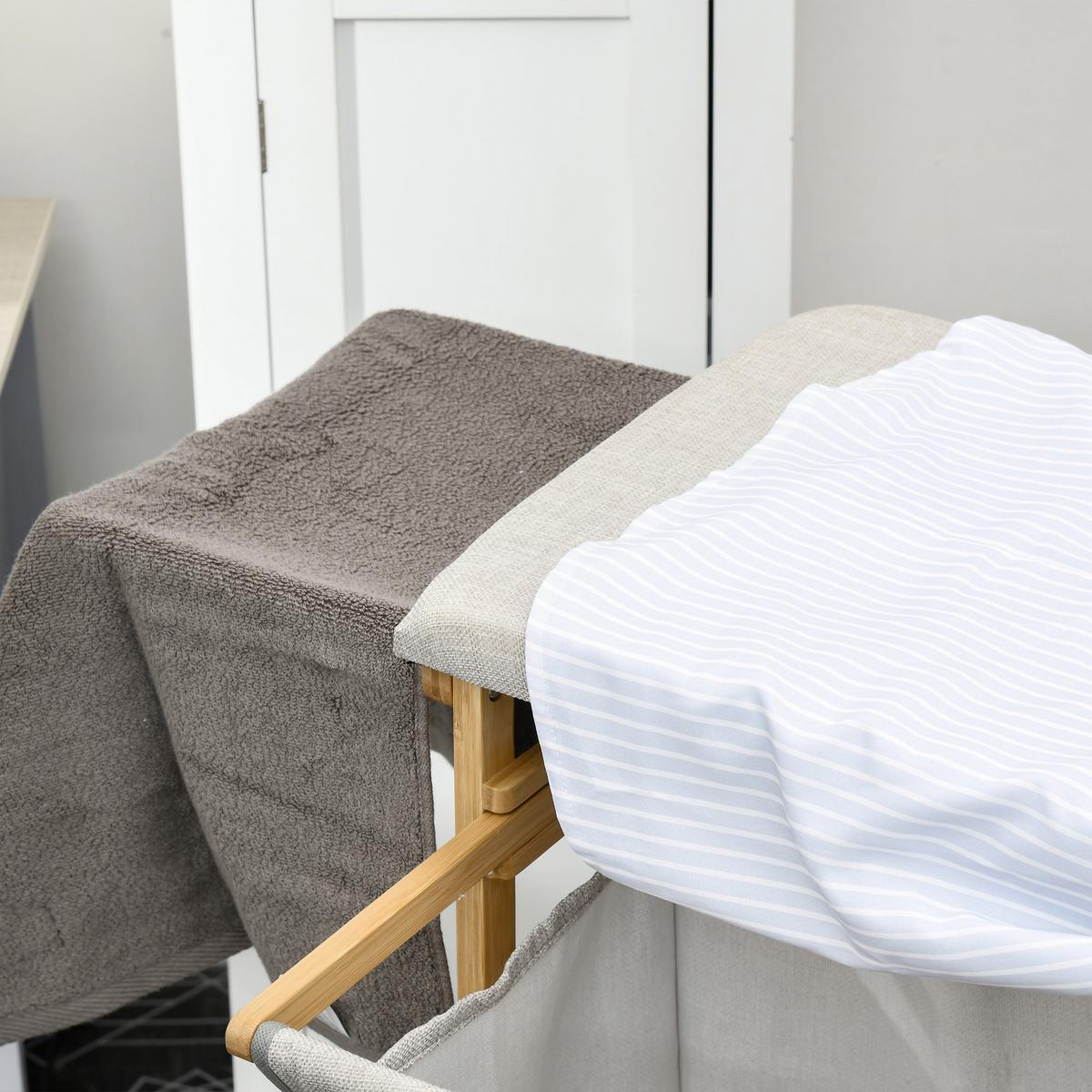 WÄSCHEKORB 57,4 L Wäschebox mit Bügelbrett und Bügeleisen, Bambus, Natur - Multicolor, Kunststoff (34/82/113cm) - HOMCOM