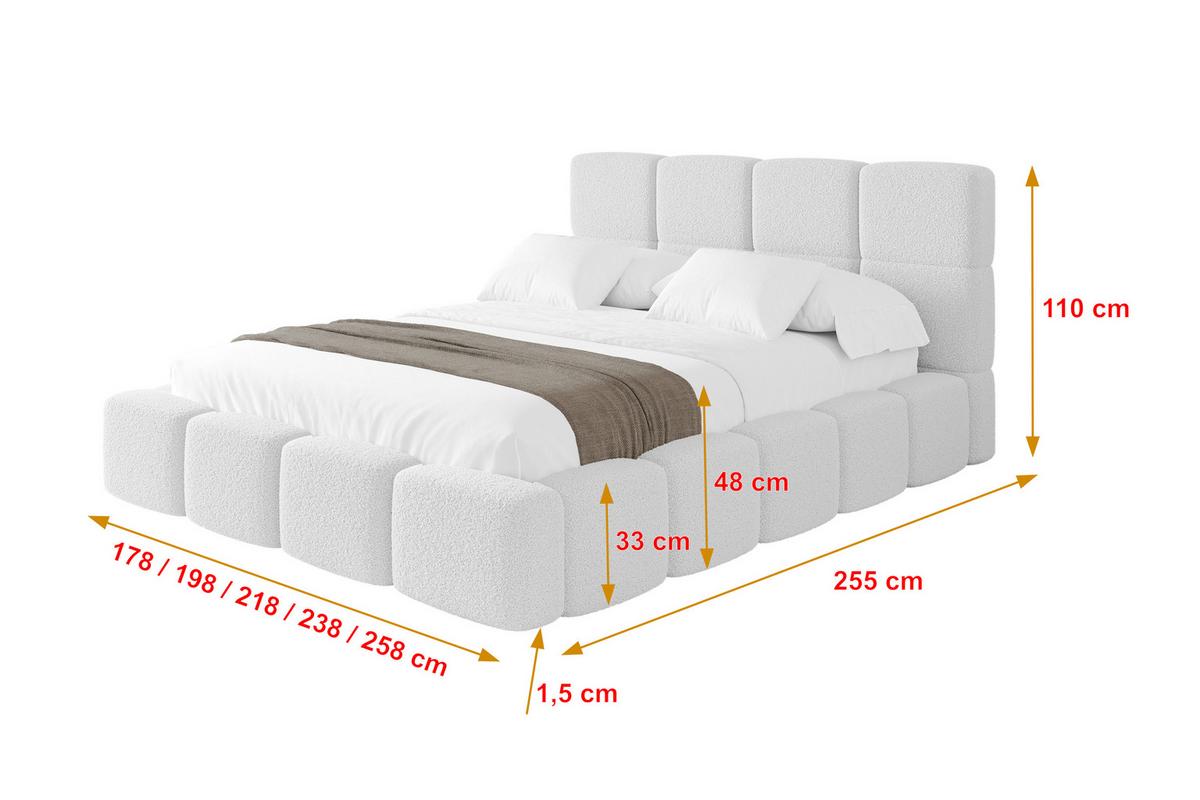 POLSTERBETT mit Bettkasten und Lattenrost mit Kopfteil, Boxbett ohne Matratze, mit Stauraum - NATA 180x200 Weiß - Weiß, Holzwerkstoff/Textil (180/200cm) - ALTDECOR