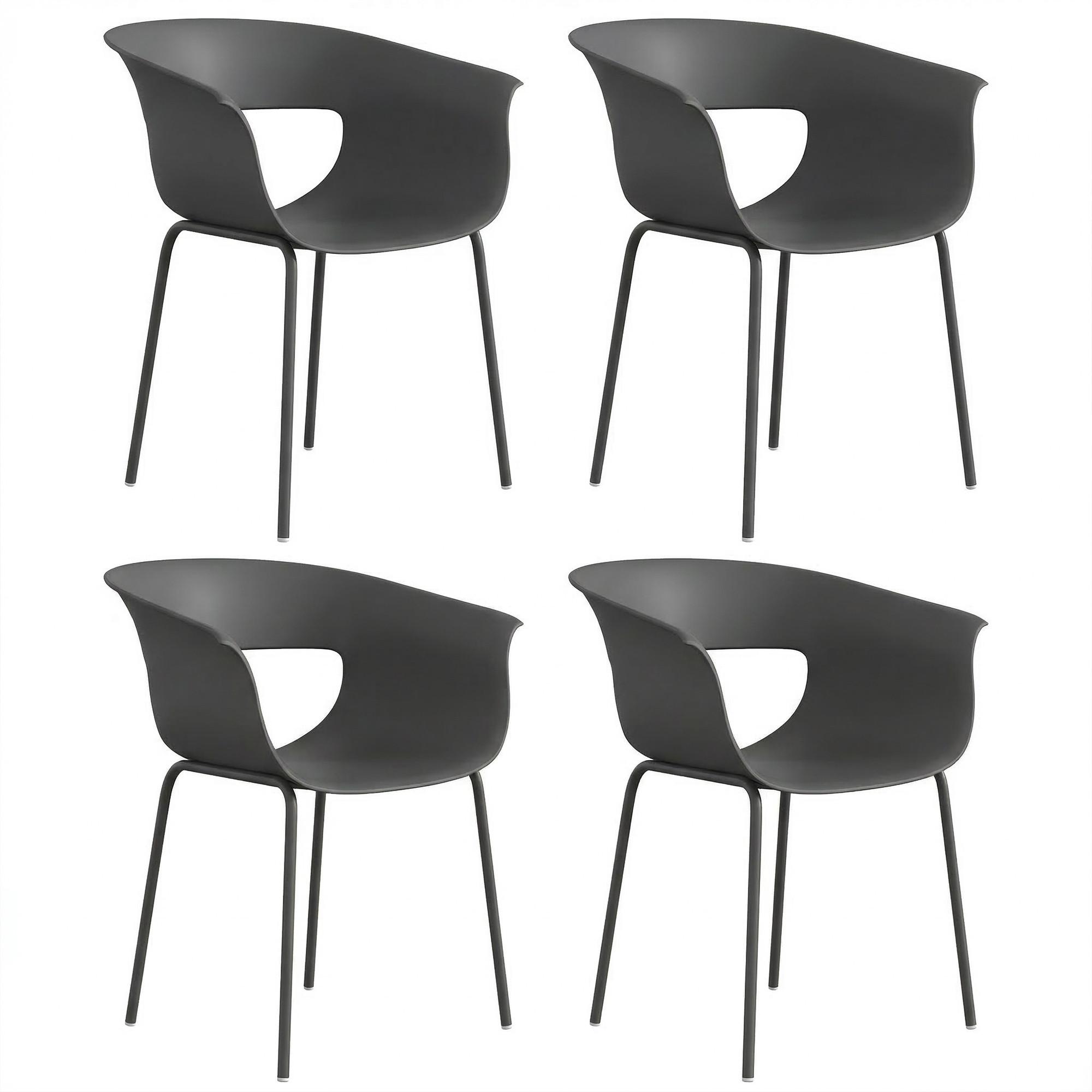 GARTENSTÜHLE-SET 4-TLG. aus Metall Kunststoff Dunkelgrau - Dunkelgrau, Kunststoff/Metall (51/74/61cm) - Outsunny