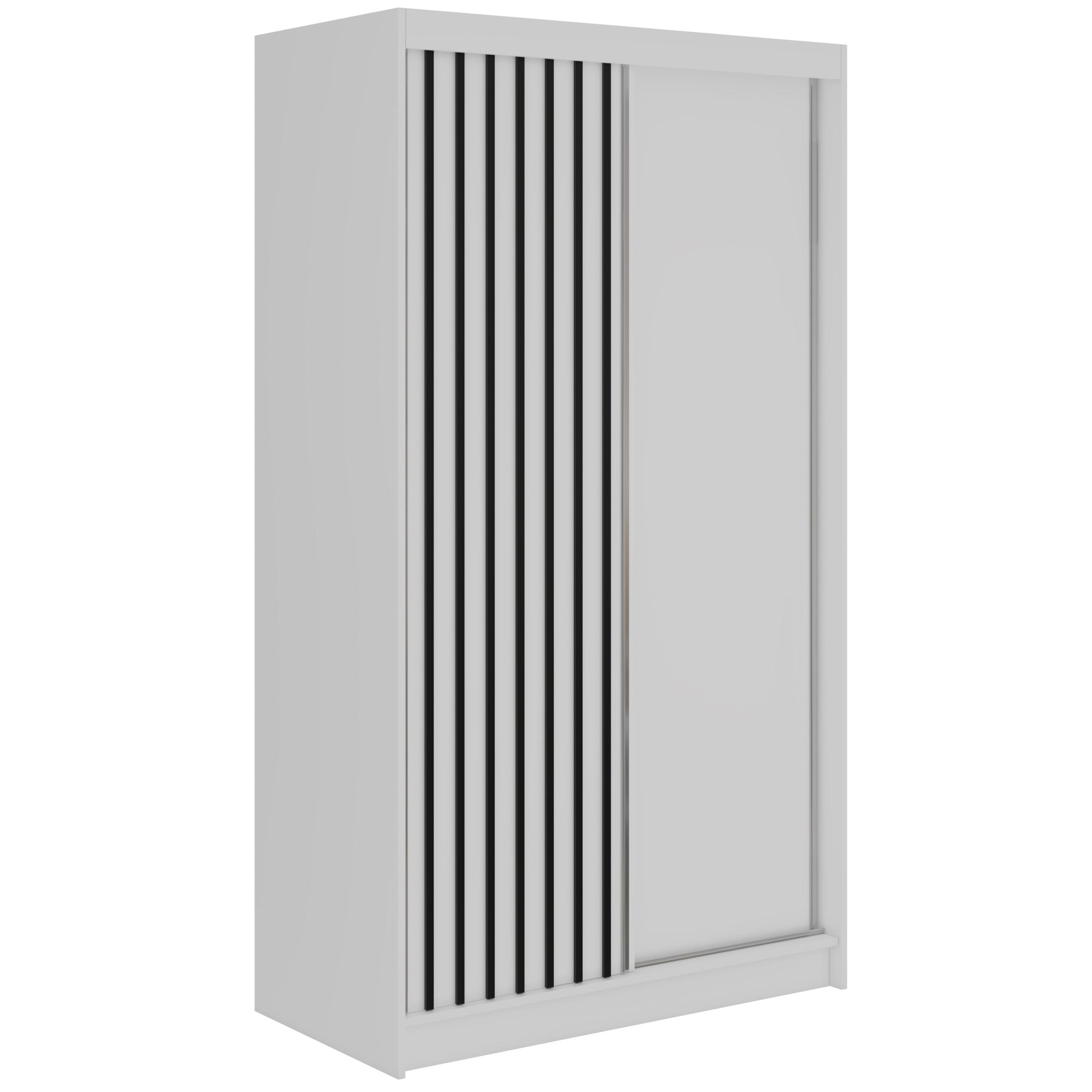 SCHWEBETÜRENSCHRANK mit Lamellen LUMOS - 120 - Weiß und Schwarz - Schwarz/Alufarben, Holzwerkstoff/Metall (120/216/61cm) - MKS
