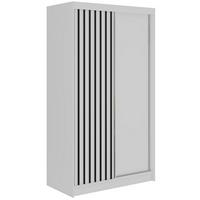SCHWEBETÜRENSCHRANK mit Lamellen und Schubladen LUMOS - 120 - Weiß und Schwarz - Schwarz/Alufarben, Holzwerkstoff/Metall (120/216/61cm) - MKS