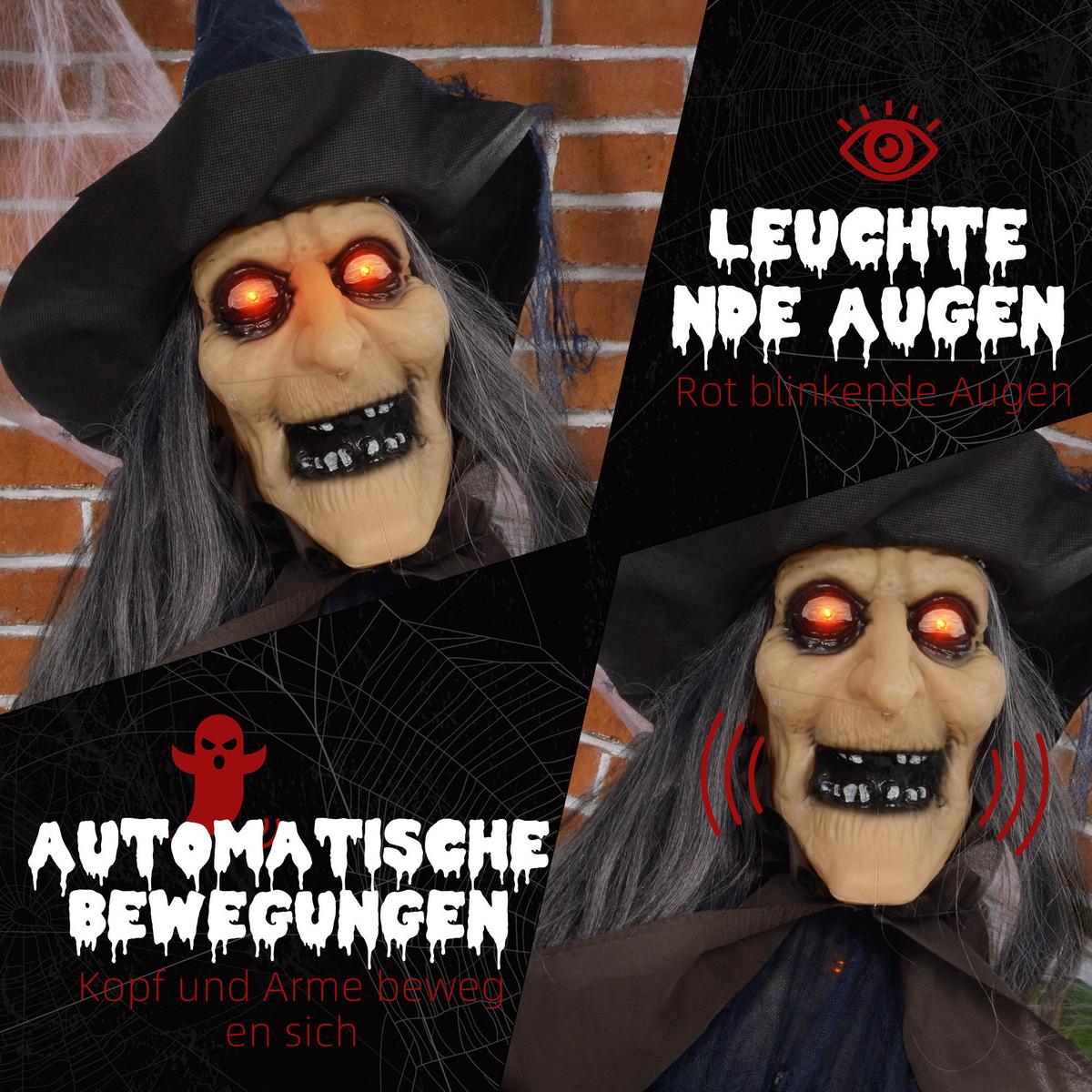 190CM Halloween Dekoration Halloween-Hexe mit LED-Lichter, Soundfunktion - Multicolor, Kunststoff (65/190/107cm) - HOMCOM