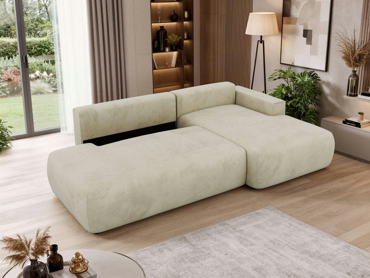 ECKSOFA TAREN L Beige Velvet - Rechts - Beige/Schwarz, Kunststoff/Textil - MKS