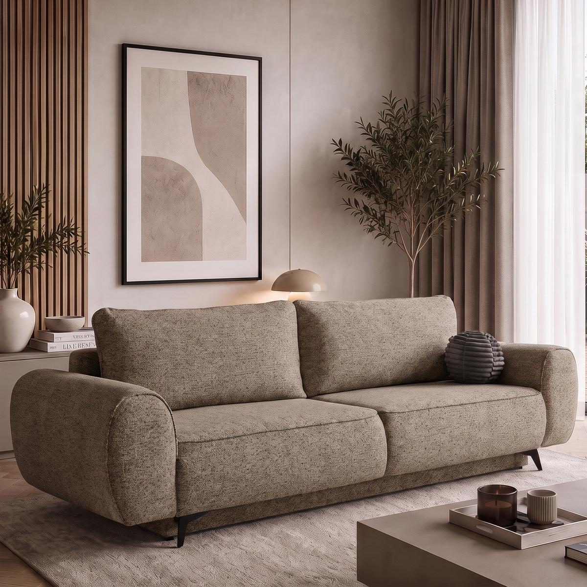 SCHLAFSOFA Vito 3-Sitzer mit Bettkasten, DL-System, Chenille-Stoff, Braun - Schwarz/Braun, Textil (256/90/99cm) - Beautysofa