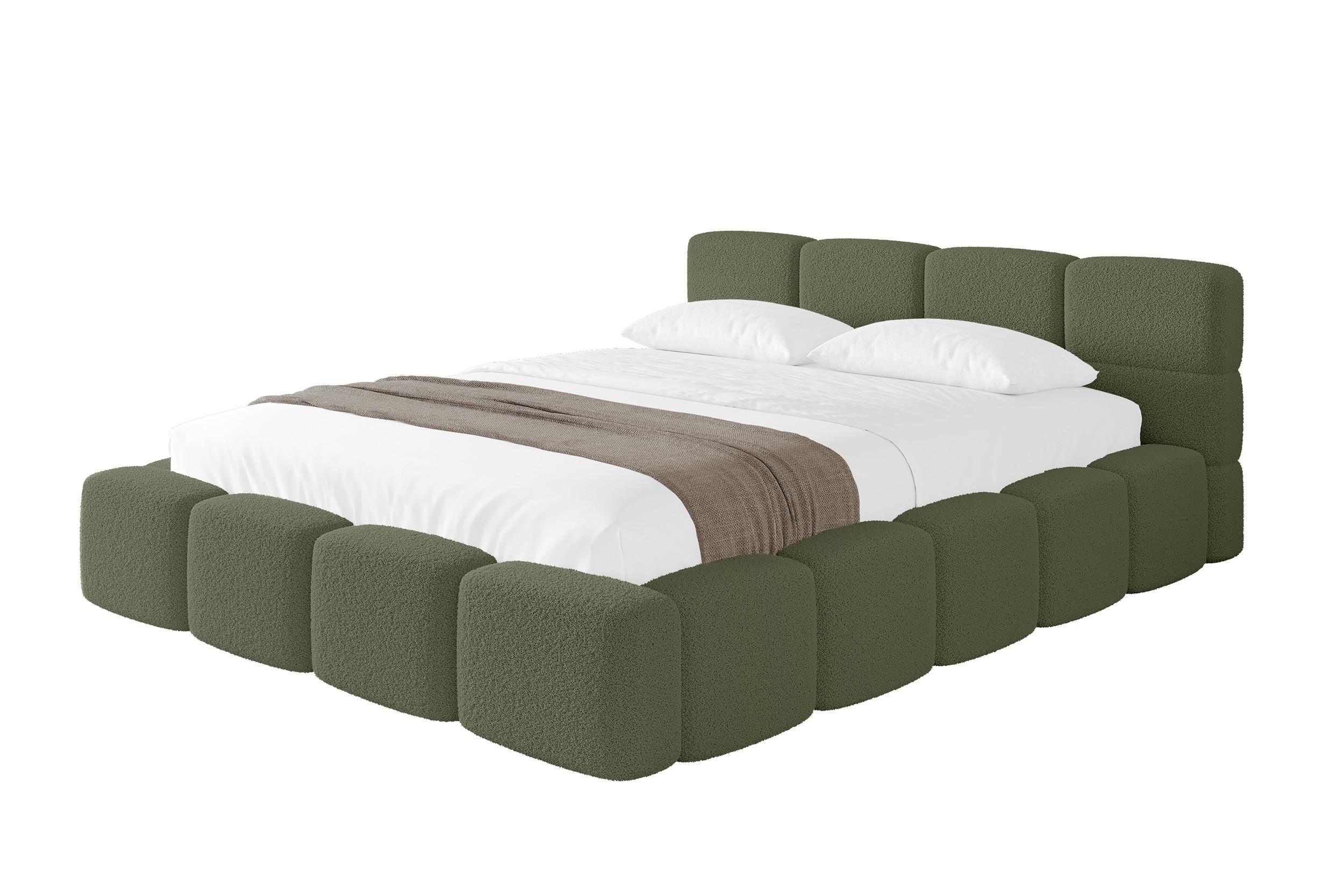 POLSTERBETT mit Bettkasten und Lattenrost, Bett mit Matratze H3/H4, Kopfteil, Boxbett, Doppelbett mit Stauraum - NATA-v1 140x200 Grün - Grün, Holzwerkstoff/Textil (140/200cm) - ALTDECOR