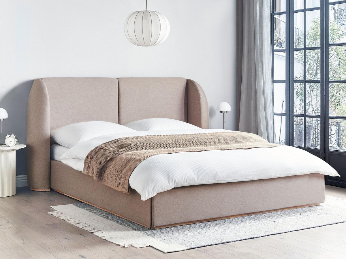 BETT mit Stauraum 180/200 cm Stoff Taupe Monestier - Taupe, Textil (180/200cm) - Beliani