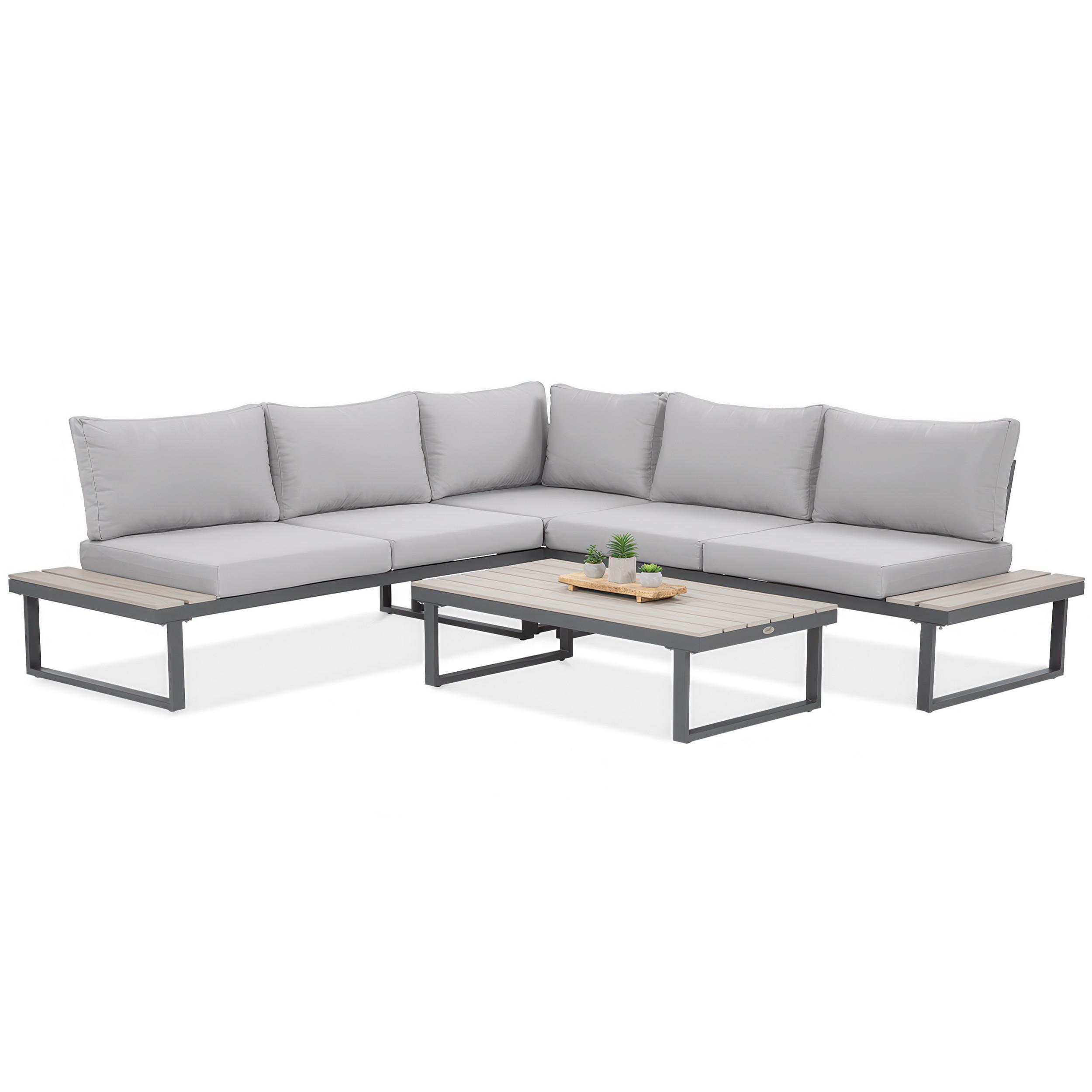 GARTENSET Madison mit Ecksofa und Kaffeetisch, Modulares Set, Metallbeine, Hellgrau - Hellgrau, Metall - Beautysofa