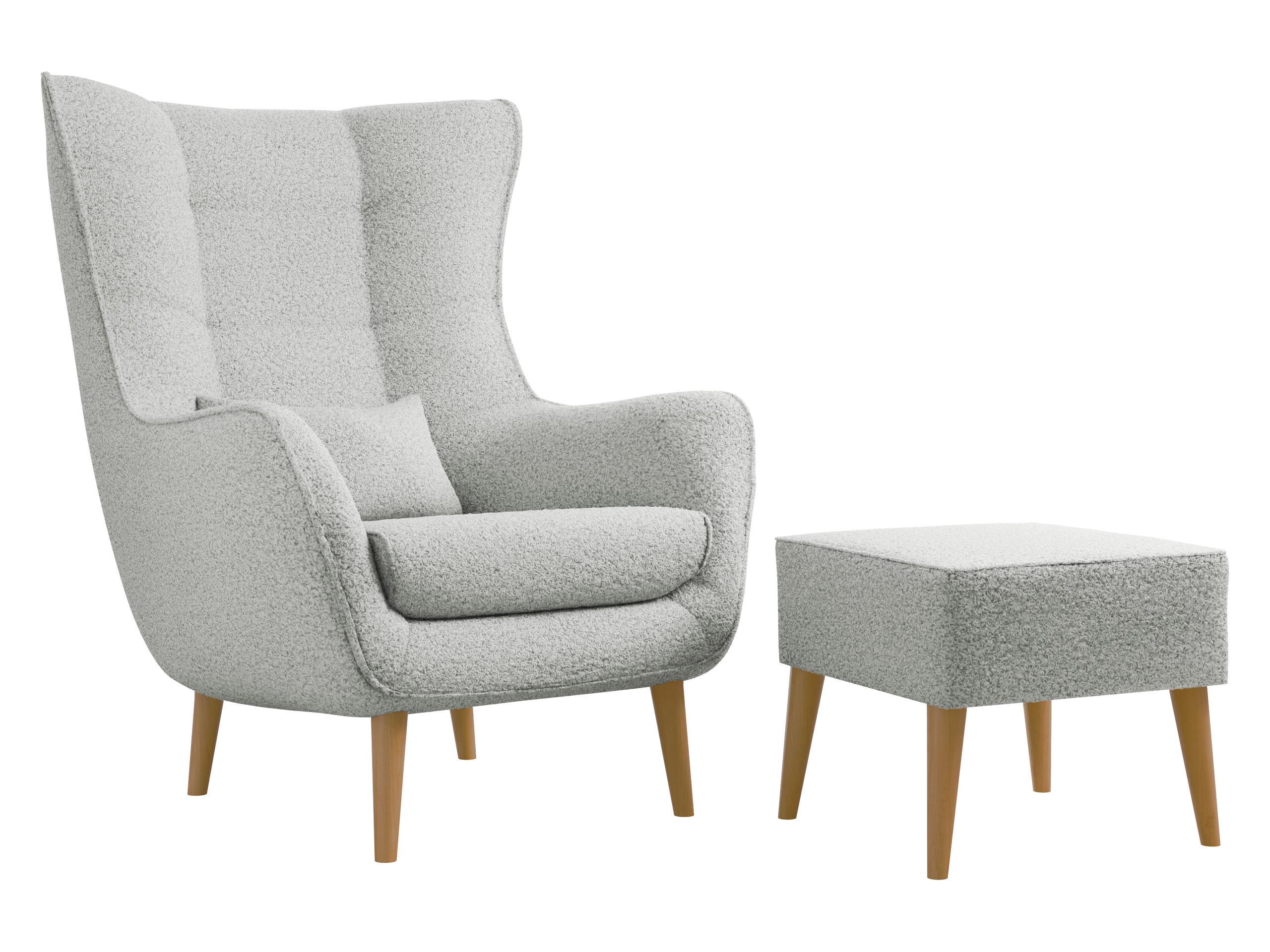 SESSEL Estjano Boucle mit Fußbank - Beige/Hellgrau, Holz/Textil (80/106/95cm) - MIRJAN24