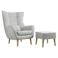 SESSEL Estjano Boucle mit Fußbank - Beige/Hellgrau, Holz/Textil (80/106/95cm) - MIRJAN24
