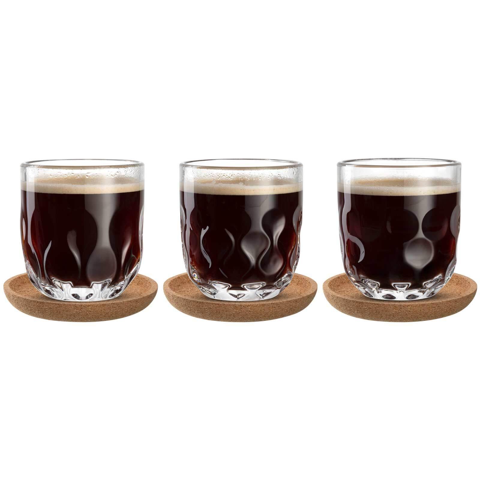 KAFFEE-SET MIT UNTERSETZER Gocce transparent 220 ml 3er Set - Transparent, Glas (0.22L) - Leonardo Living