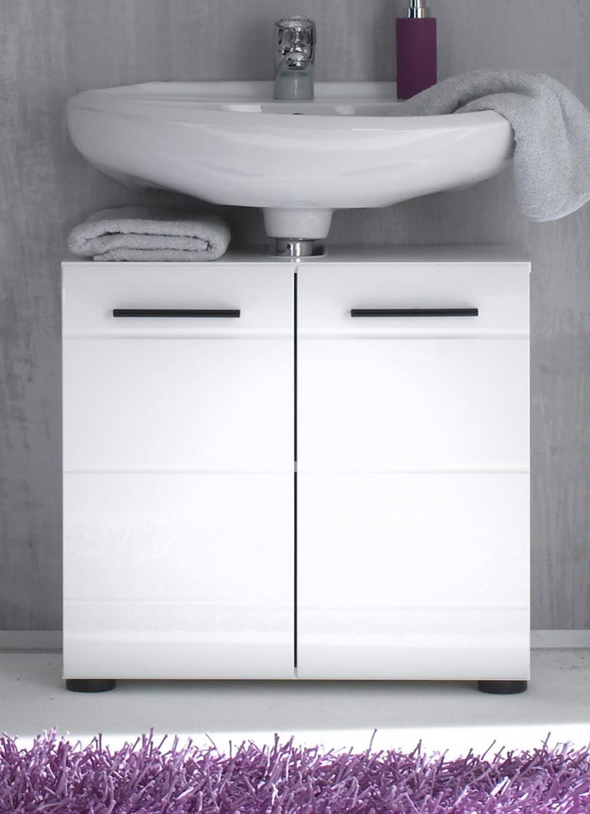 WASCHBECKENUNTERSCHRANK weiß Hochglanz, Badschrank 60 x 56 cm - Weiß Hochglanz/Schwarz, Holzwerkstoff/Kunststoff (31/56/60cm) - Top.Furn