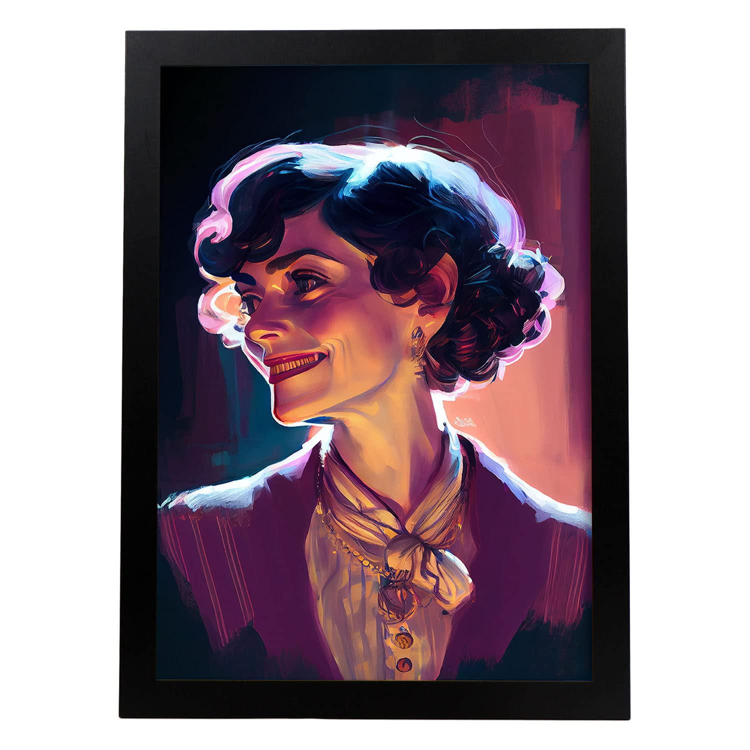 POSTER Coco Chanel In Voller Farbe Fotostil. A4 Schwarzer Rahmen - Schwarz, Papier (29.7/5/21cm) - Nacnic