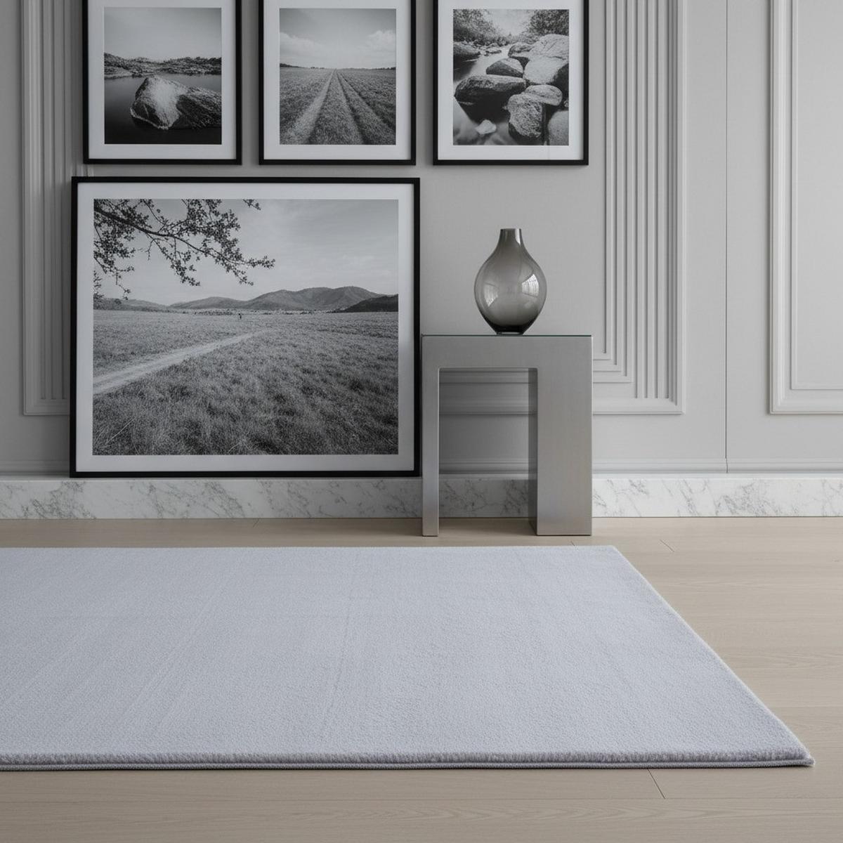 KURZFLORTEPPICH Waschbar NECKAR, einfarbig, aus Polyester, Silber, 80 x 150 cm - Silberfarben, Textil (150/80cm) - KADIMA DESIGN