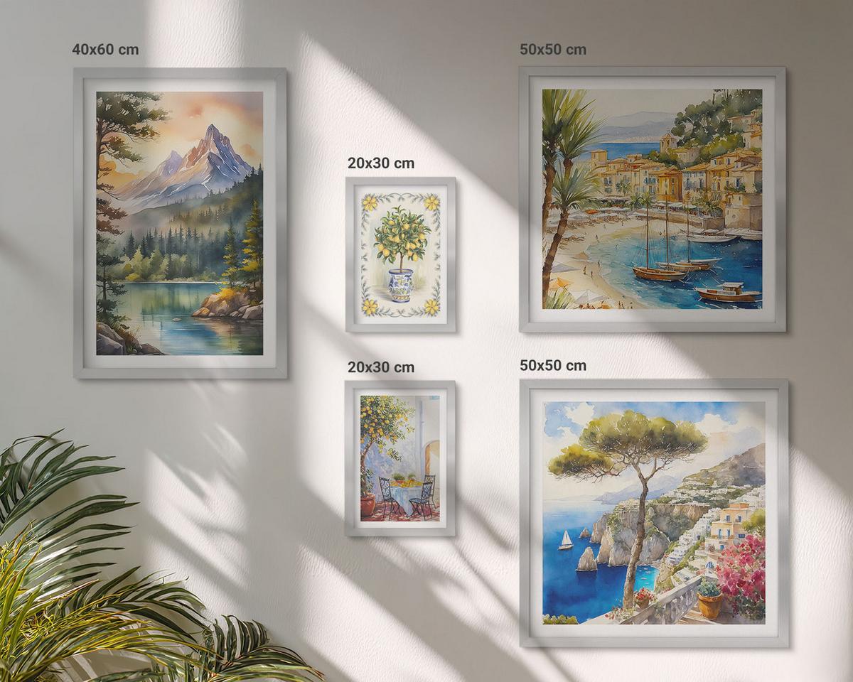 BILDER SET 5er Set - 50x50 cm & 20x30 cm & 40x60 cm Silberner Rahmen - Zitrusfrüchte aus Italien - Silberfarben, Kunststoff (40/60cm) - TULUP