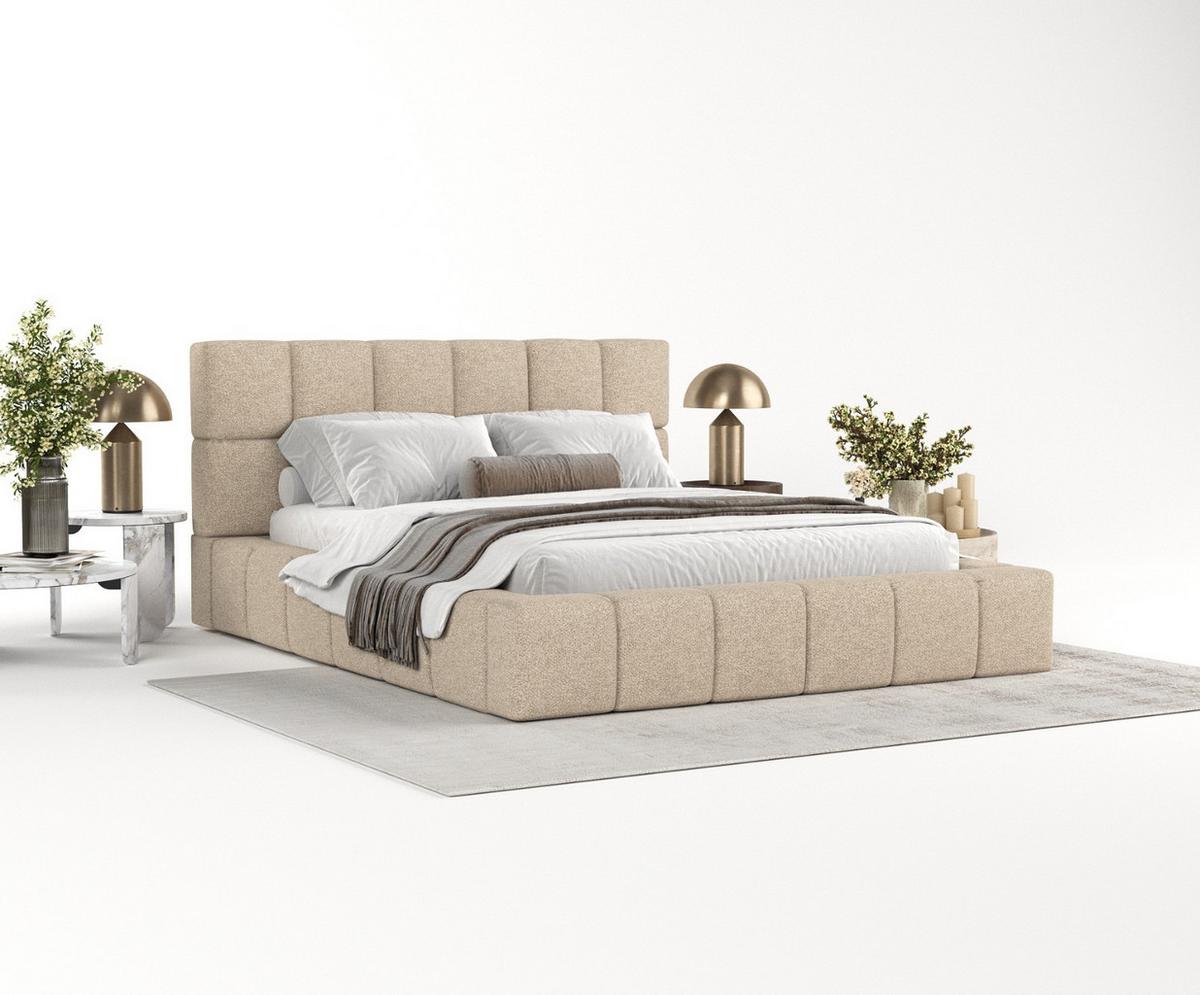 POLSTERBETT Paros mit Stauraum 160/200 cm Hellbeige im Bubble Stoff - Sandfarben/Schwarz, Holz/Holzwerkstoff (160/200cm) - AltaBeds