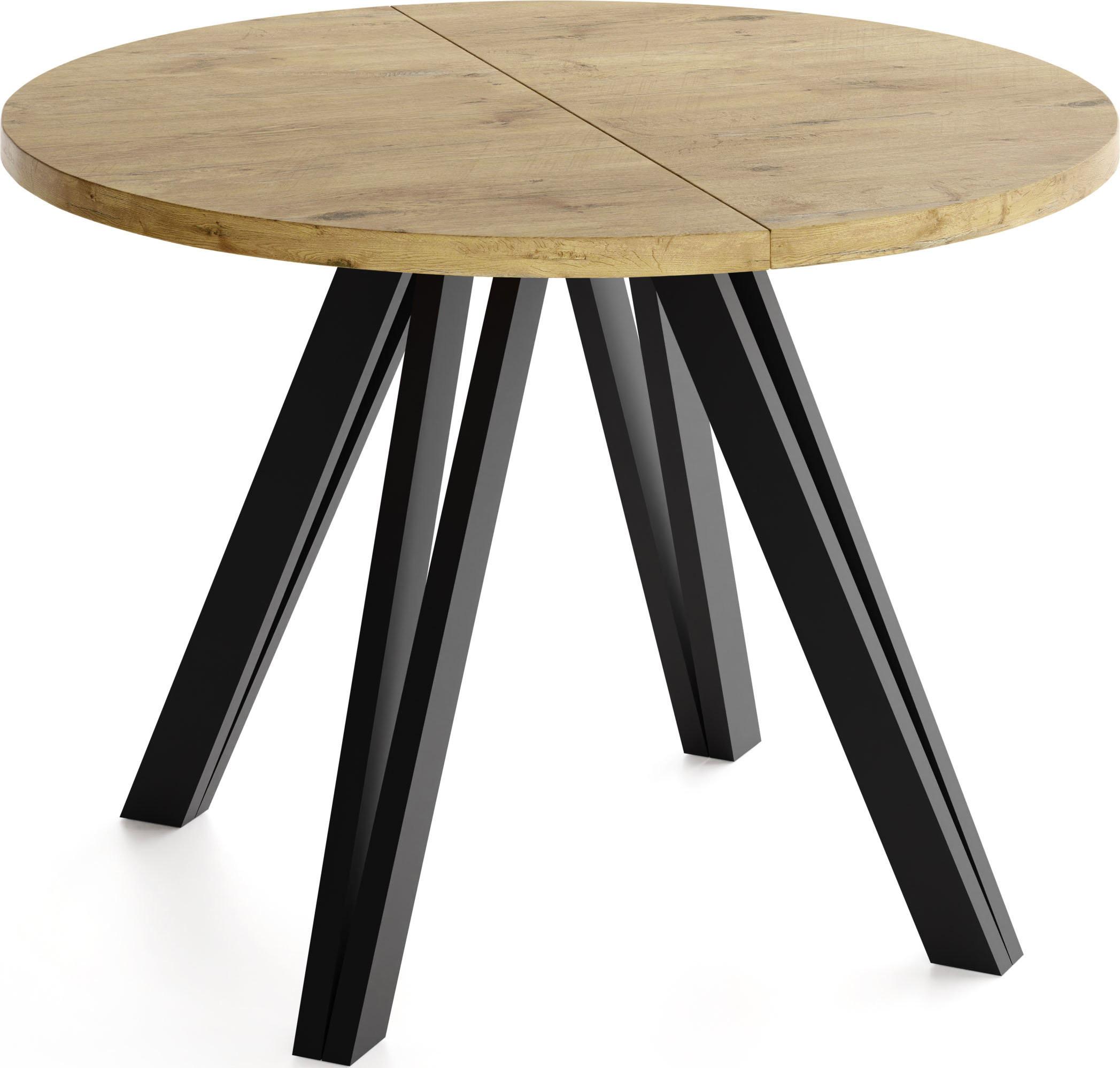 ESSTISCH Ravero runder ausziehbarer, Eiche Hell Braun 100-180/100/77 cm - Eichefarben/Schwarz, Holz/Holzwerkstoff (100/180/76.5cm) - WFL GROUP
