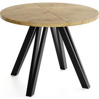 ESSTISCH Ravero runder ausziehbarer, Eiche Hell Braun 100-140/100/77 cm - Eichefarben/Schwarz, Holz/Holzwerkstoff (100/140/76.5cm) - WFL GROUP