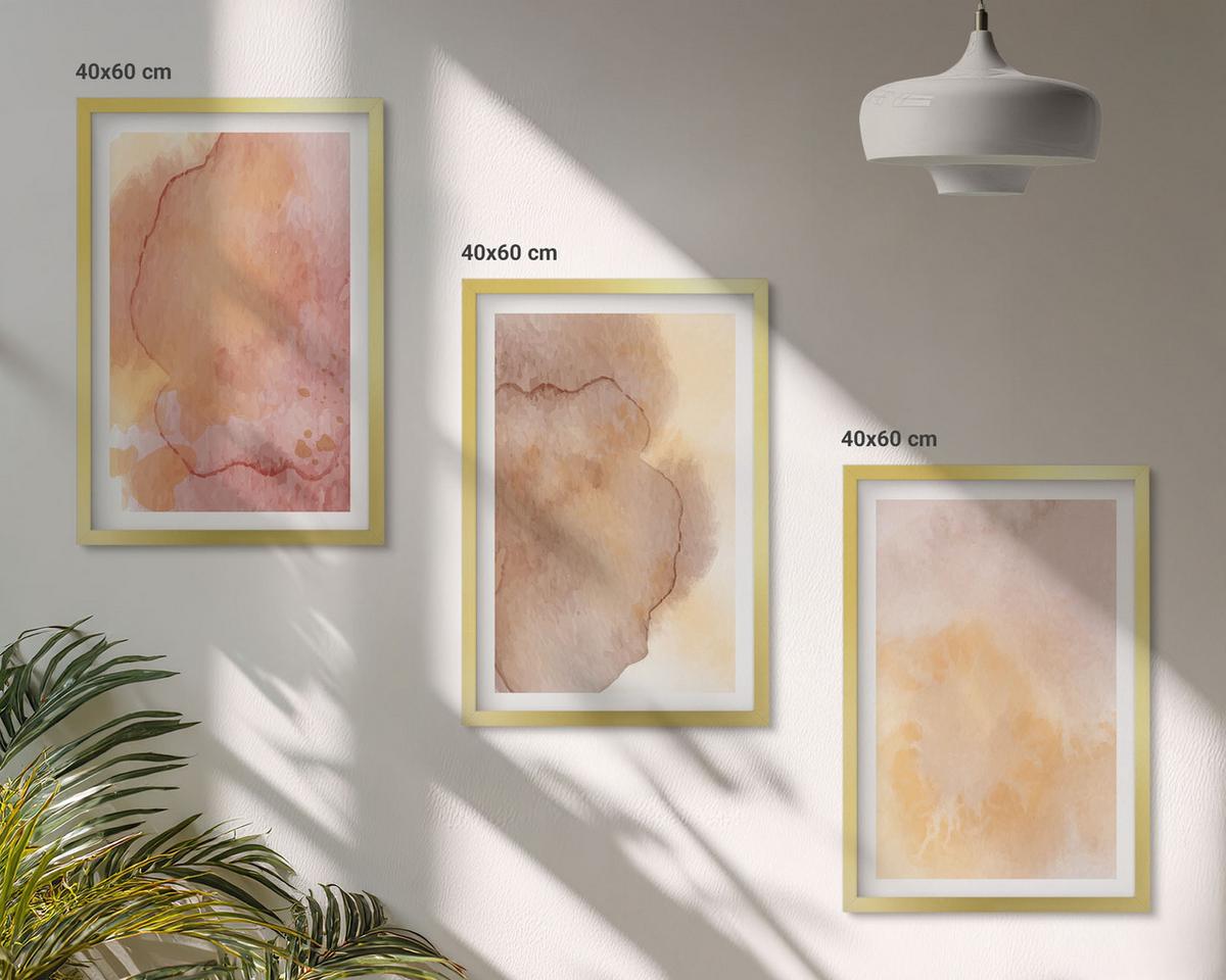 BILDER SET 3er Set - 40x60 cm Goldrahmen - Warme, farbenfrohe Aquarelltexturen - Goldfarben, Kunststoff (40/60cm) - TULUP