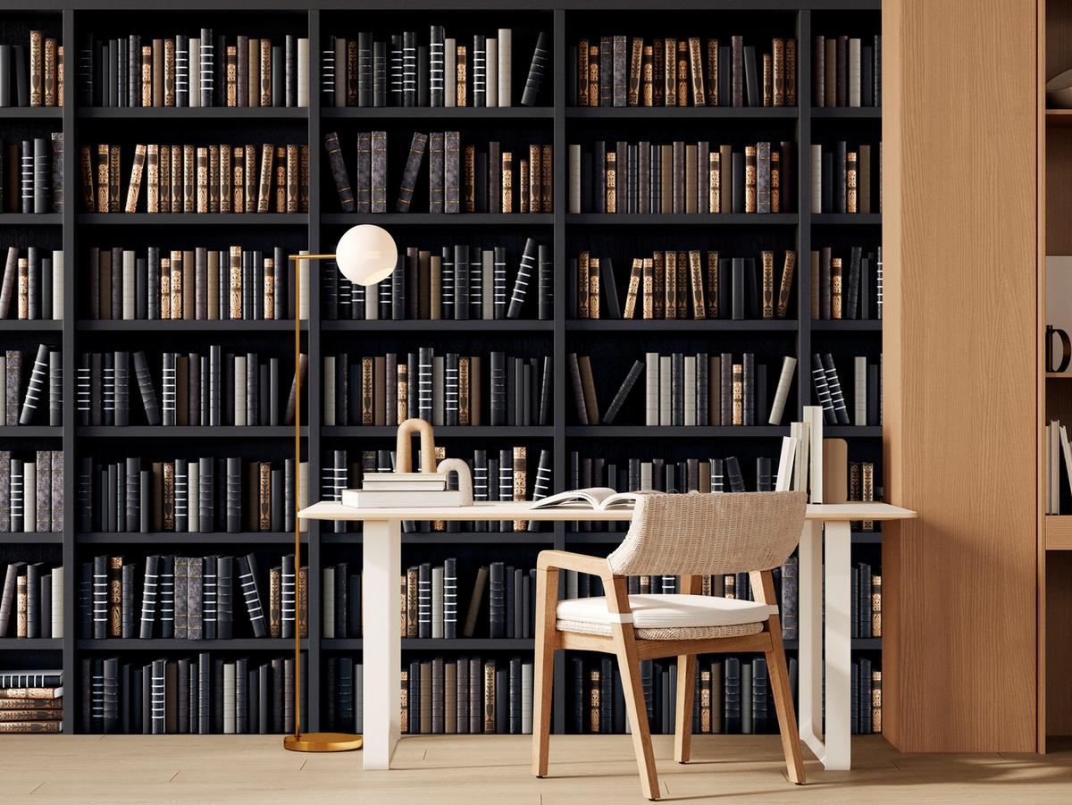 FOTOTAPETE für Büro Bücherregale Bibliothek Literatur 200x140 - Beige/Creme, Papier (200/140cm) - Muralo
