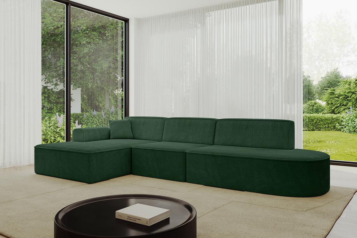 ECKSOFA Ottomane Links IREA-L2-v3 - 327x165x77 cm Grün - Smaragdgrün/Currygelb, Holzwerkstoff/Textil (327/165cm) - ALTDECOR