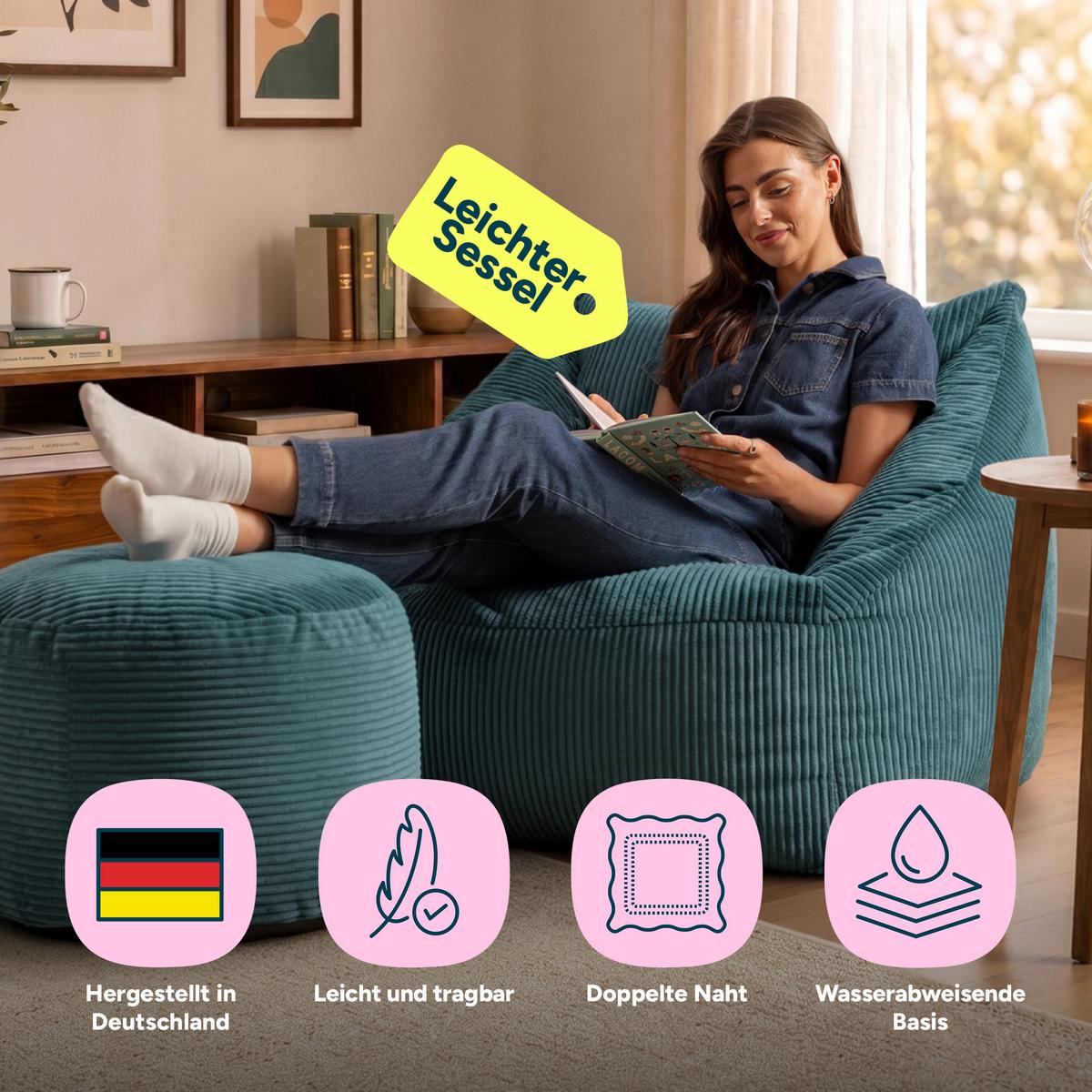 SITZSACK Sessel Natalia mit Sitzpouf - Grün, Textil (97/73/84cm) - icon