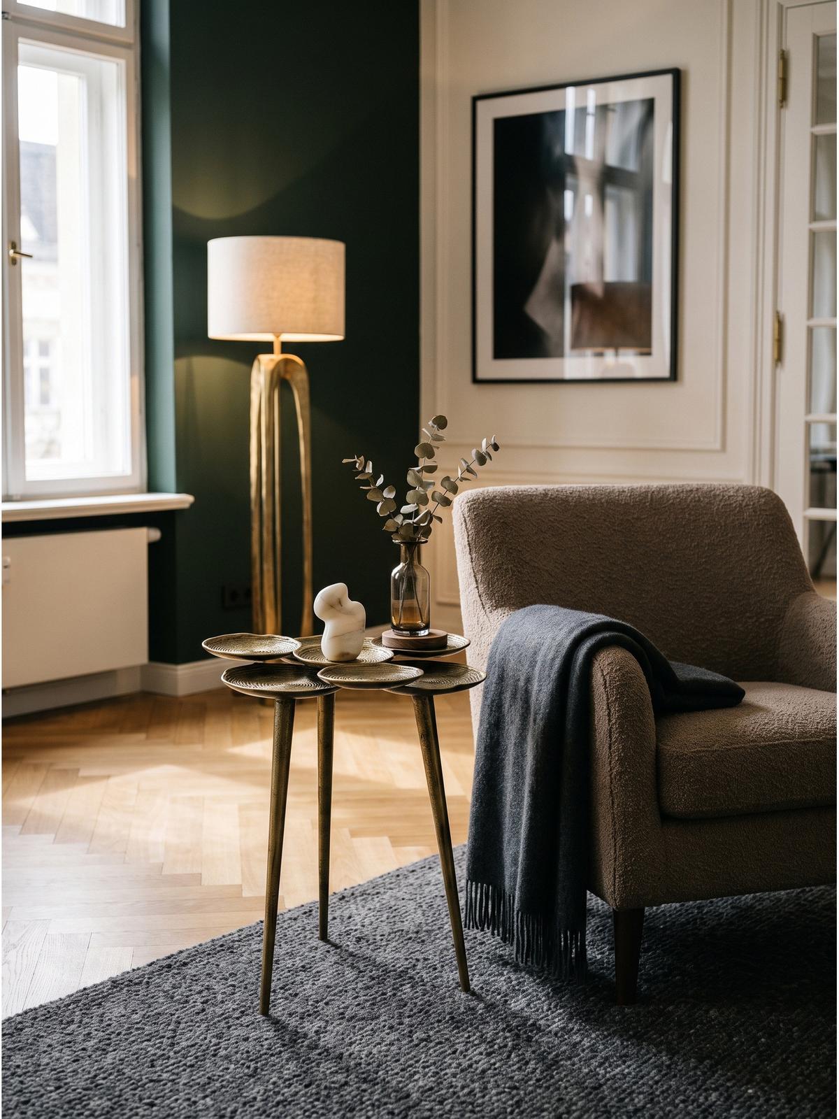 BEISTELLTISCH CARMONA, Aluminium, mit Ablagen, Gold, Ø 46 x 55 cm - Goldfarben, Metall (46/46/55cm) - KADIMA DESIGN
