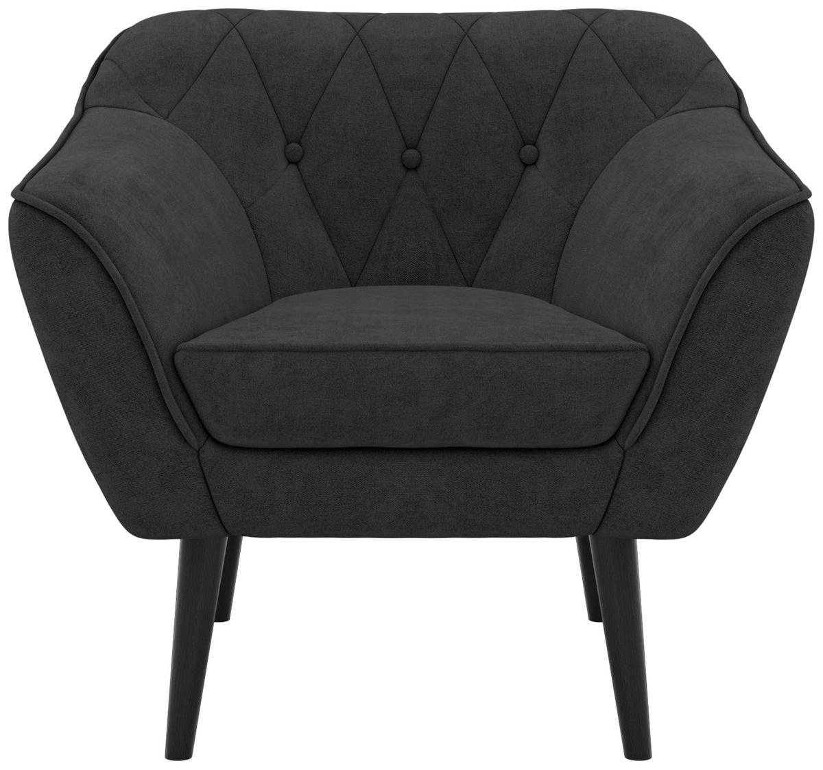 SESSEL PIRS - Dunkelgrau Strukture - Schwarze Beine - Dunkelgrau/Graphitfarben, Holzwerkstoff/Textil (80/75/74cm) - MKS