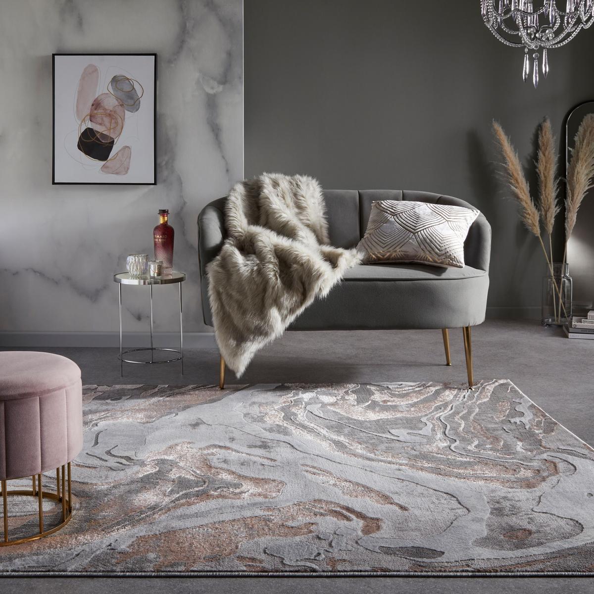 TEPPICH OUSE, abstrakt, Rosa-Grau, 80 x 150 cm - Rosa, Textil (150/80cm) - KADIMA DESIGN