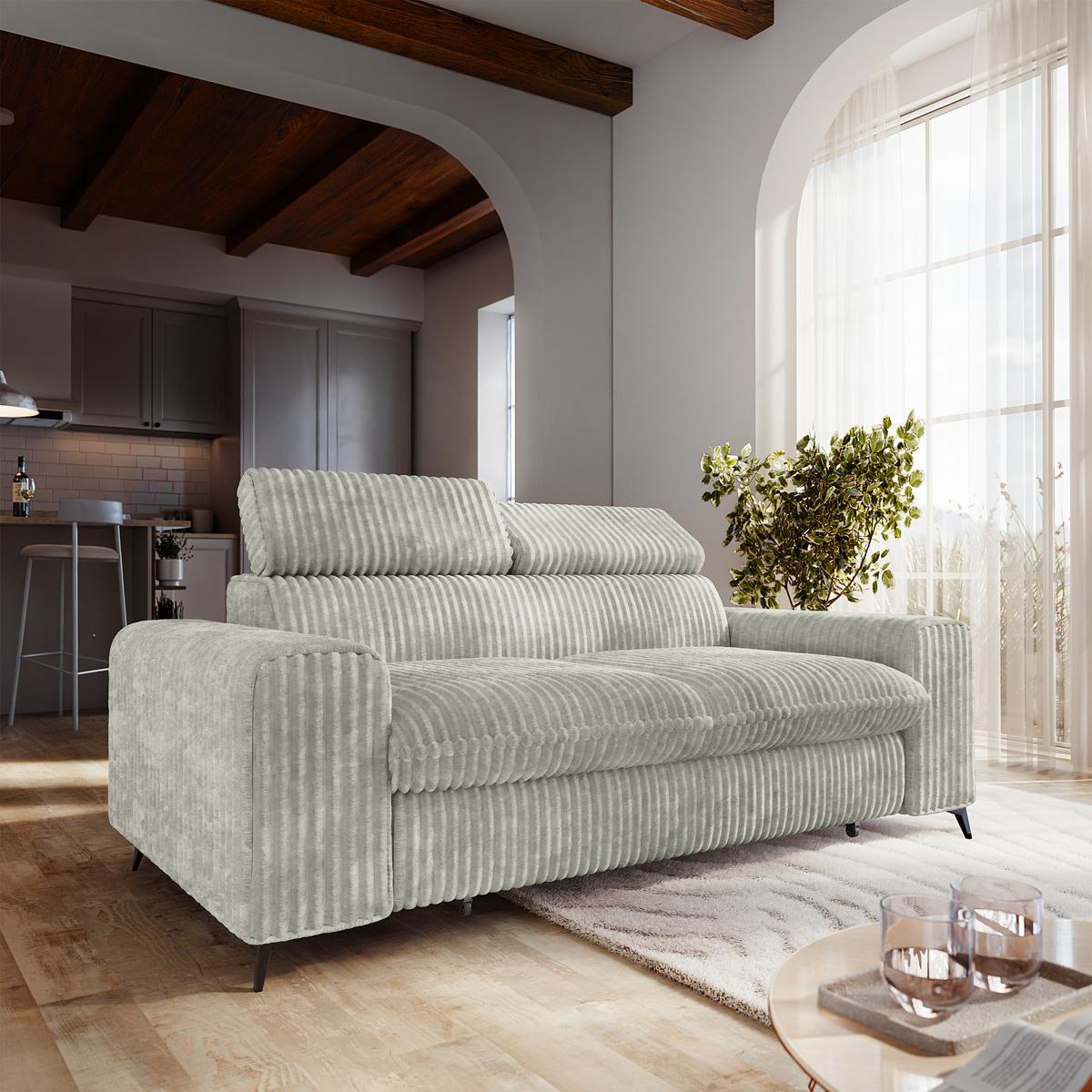BETTSOFA BENETE Hellgrau Cordstoff mit Schlaffunktion - Hellgrau, Holz/Textil (191/89/92cm) - MASSENO