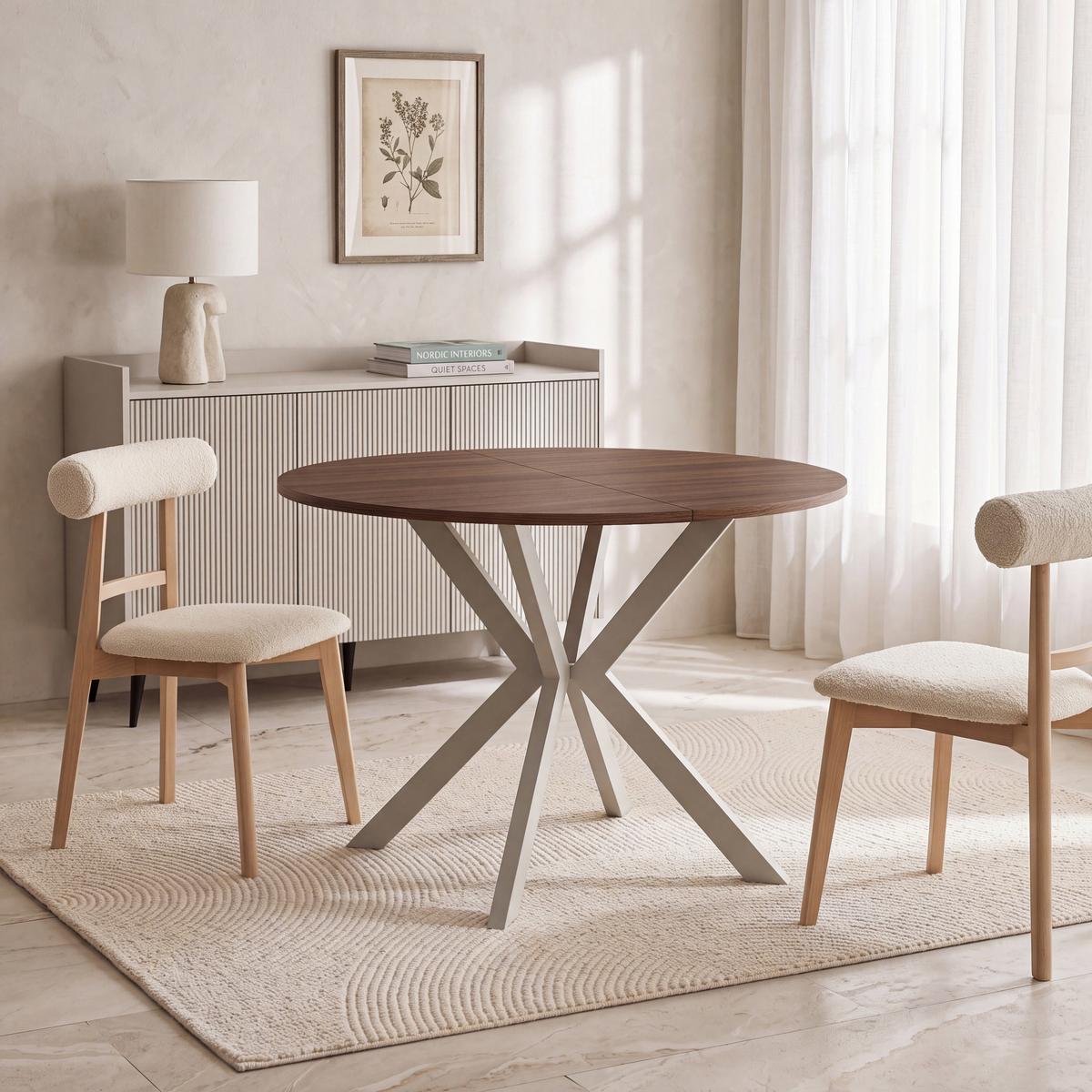 ESSTISCH Valio rund oval ausziehbar verlängerbar mit Metallbeinen in Kaschmir Grau, Nussbaum Braun 90-130/90/76 cm - Kaschmir/Beige, Holzwerkstoff/Metall (90/130/76cm) - WFL GROUP